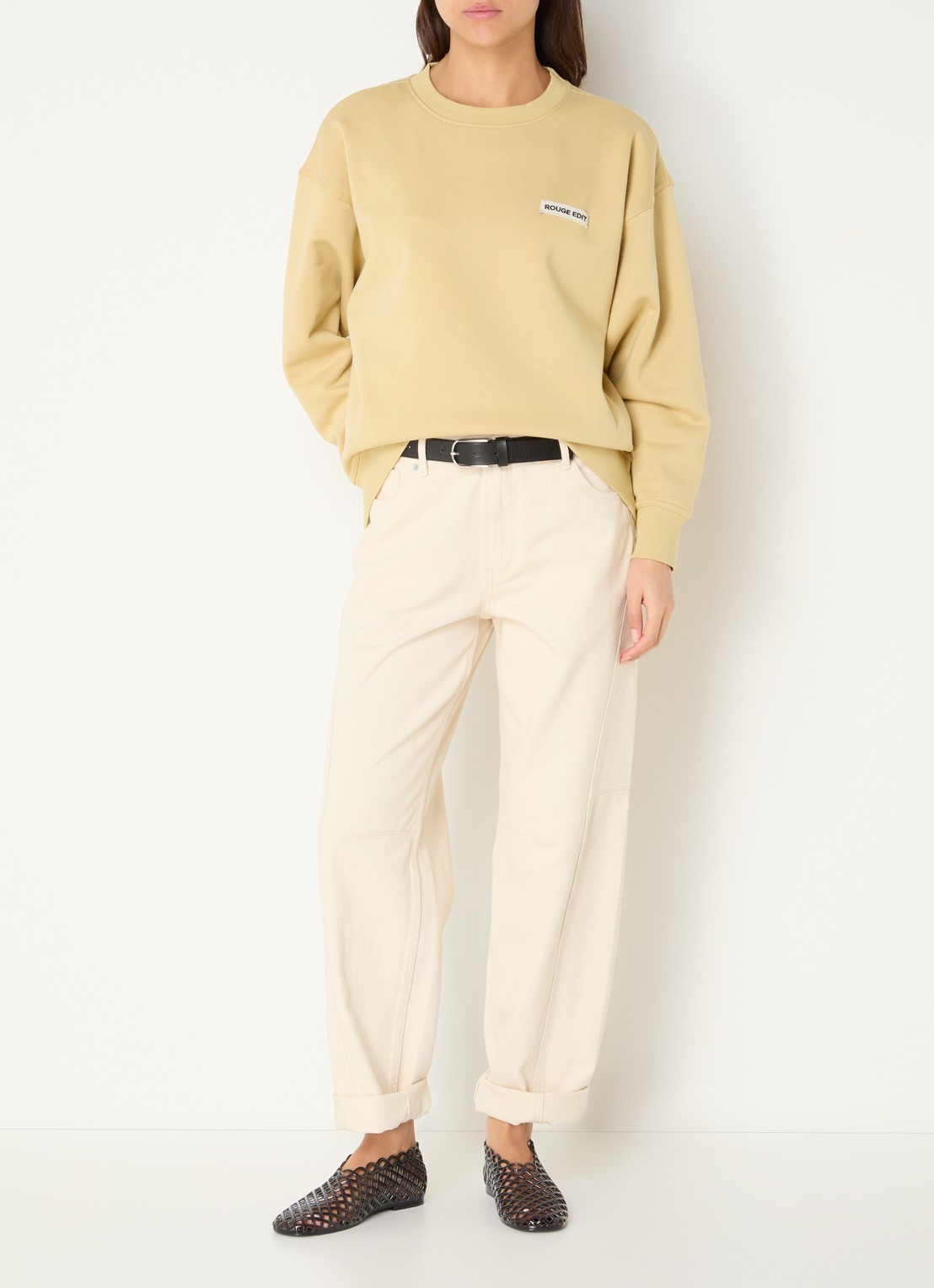 ROUGE EDIT Mae high waist loose fit jeans met gekleurde wassing - voorkant 2 beige