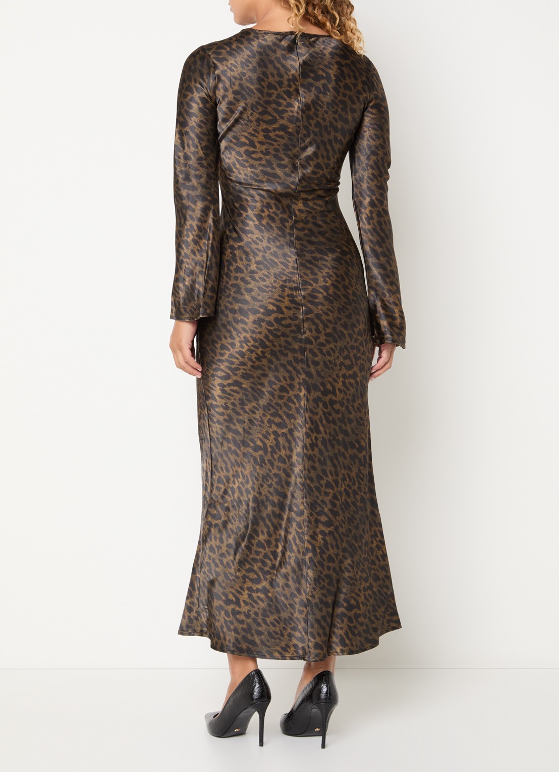 ROUGE EDIT Maxi jurk met panterprint - achterkant 4 bruin