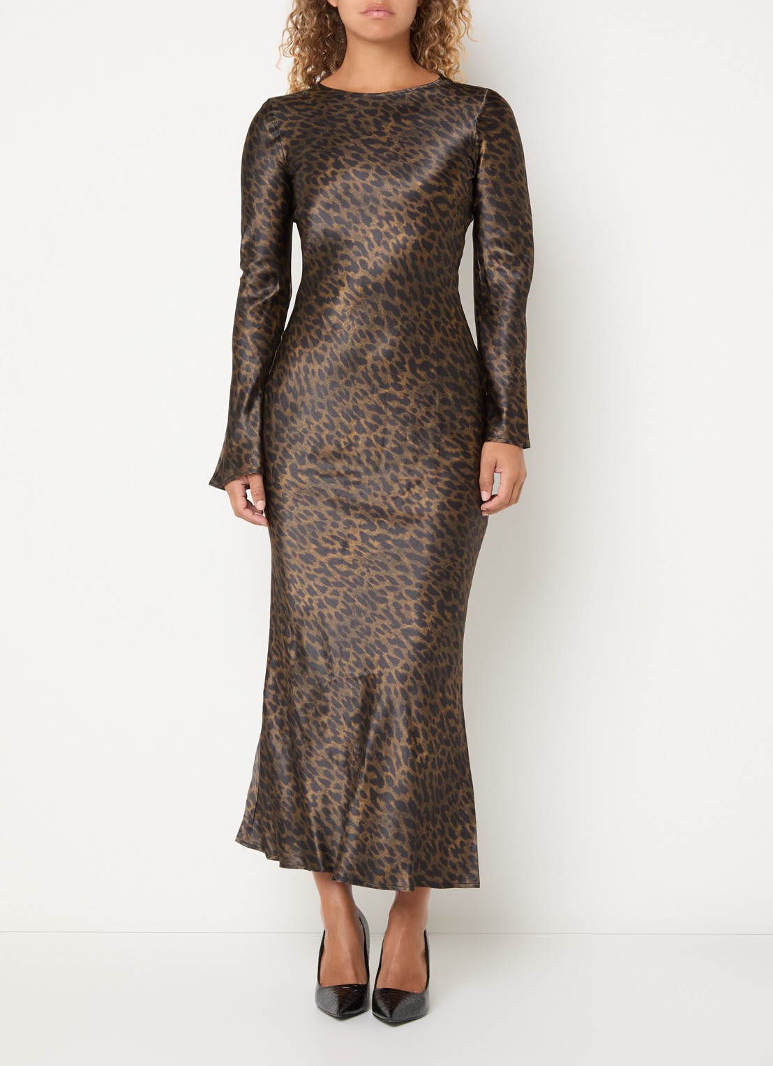 ROUGE EDIT Maxi jurk met panterprint - detail 3 bruin