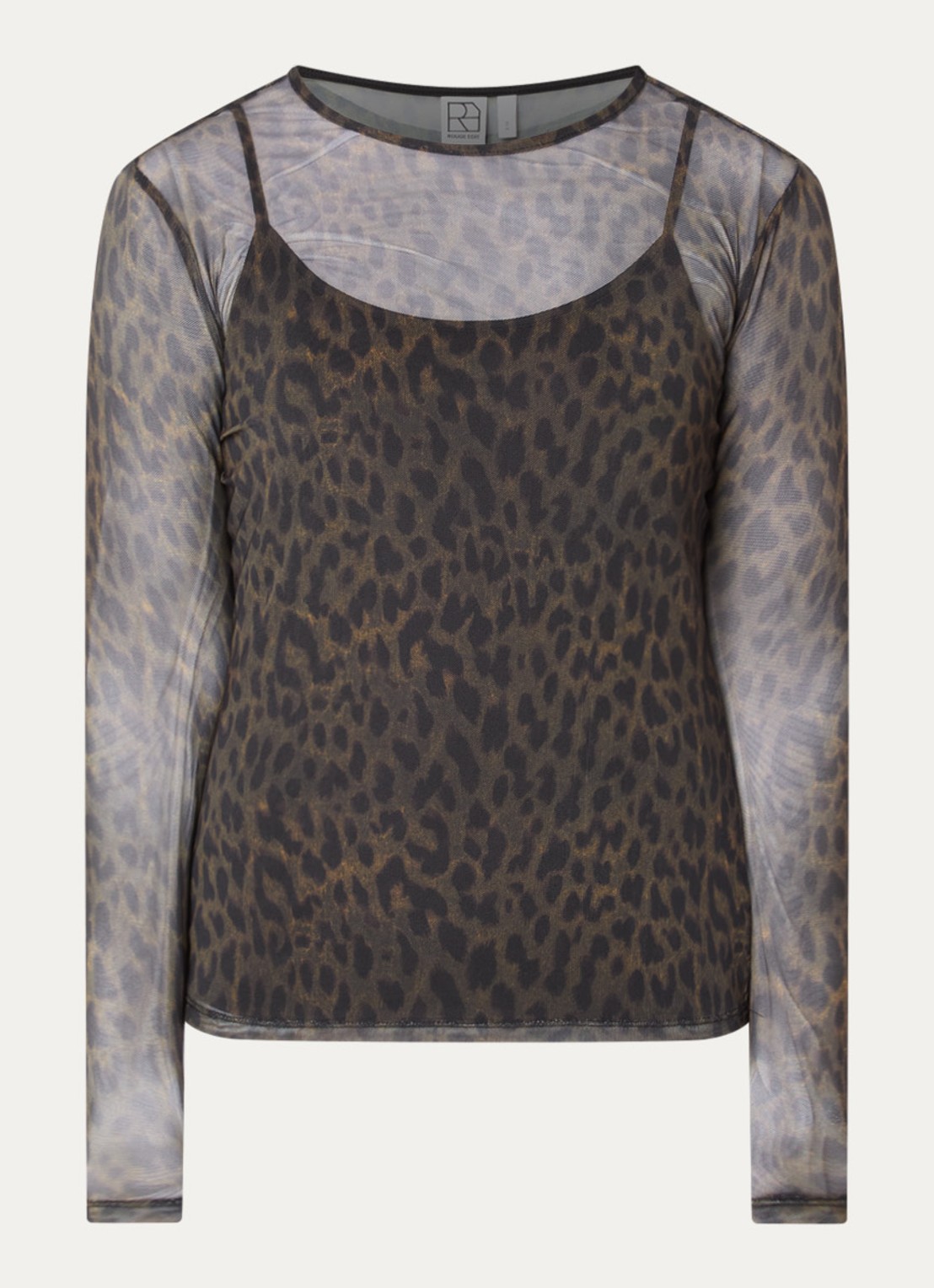 ROUGE EDIT Messa semi-transparante top met panterprint - voorkant 3 zwart