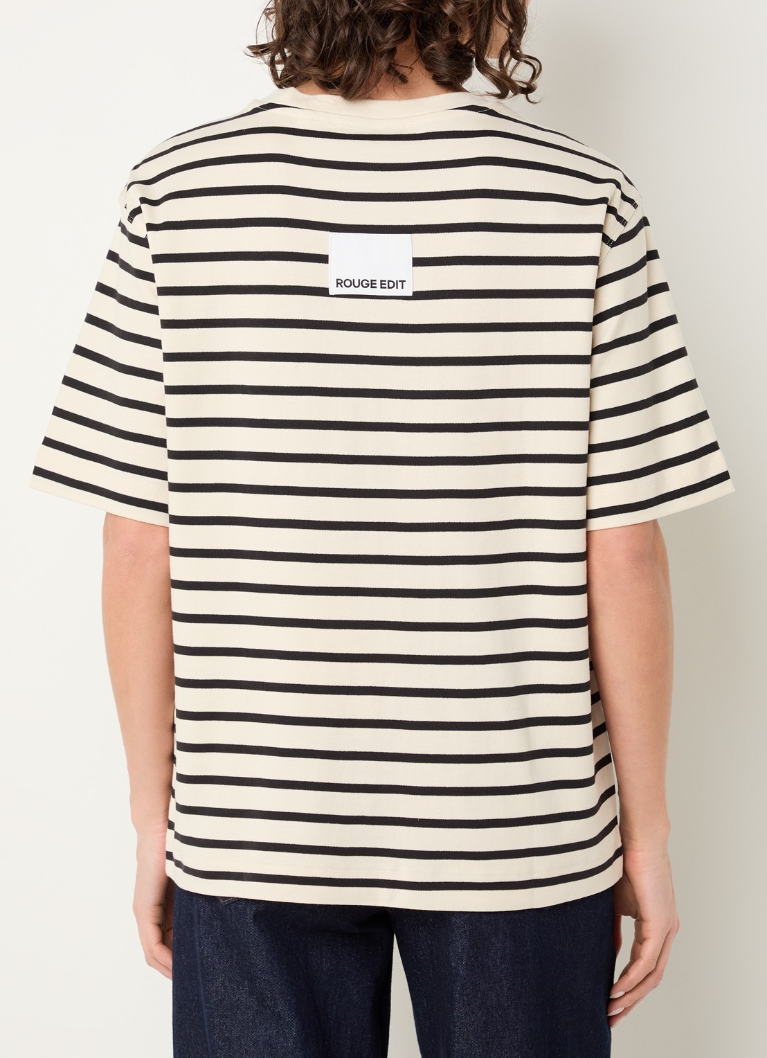 ROUGE EDIT Nima T-shirt met streepprint - achterkant 4 beige
