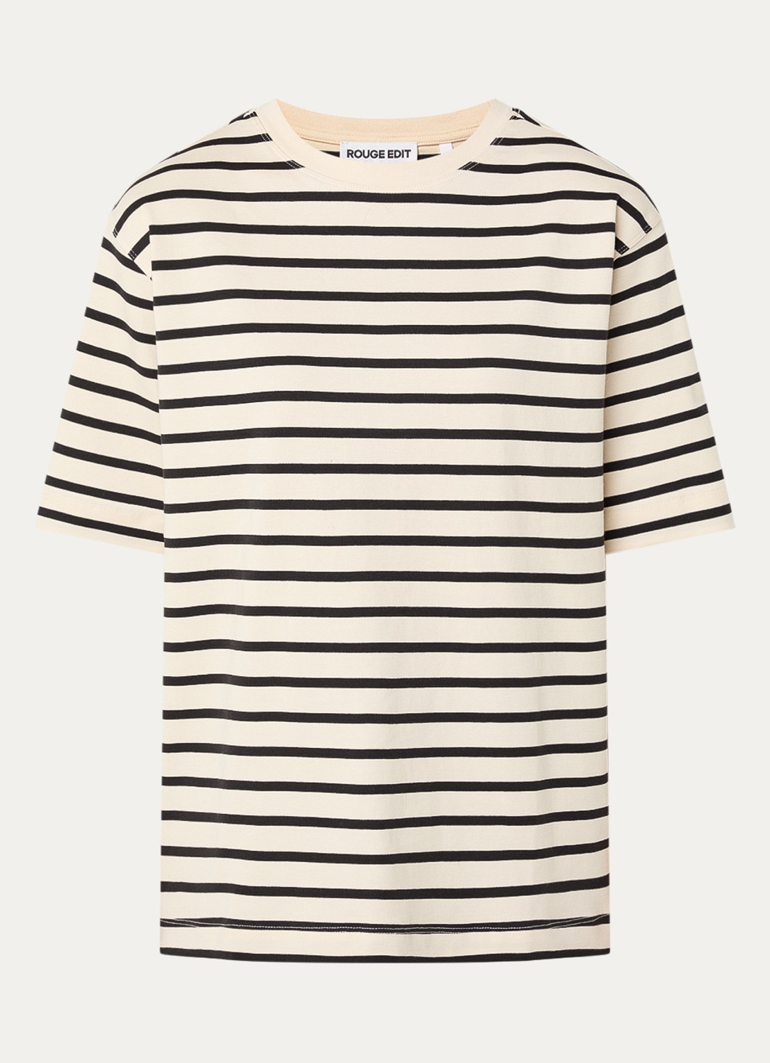 ROUGE EDIT Nima T-shirt met streepprint - voorkant beige