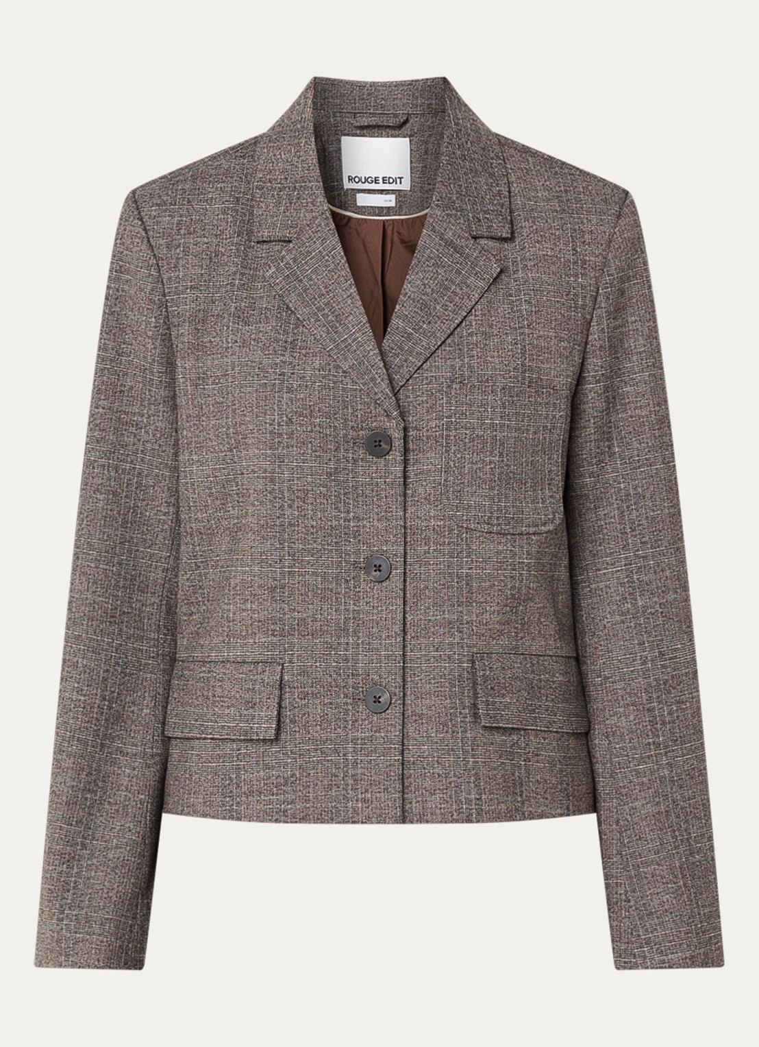 ROUGE EDIT Roubrent blazer met gemêleerd dessin en klepzakken - voorkant 3 bruin