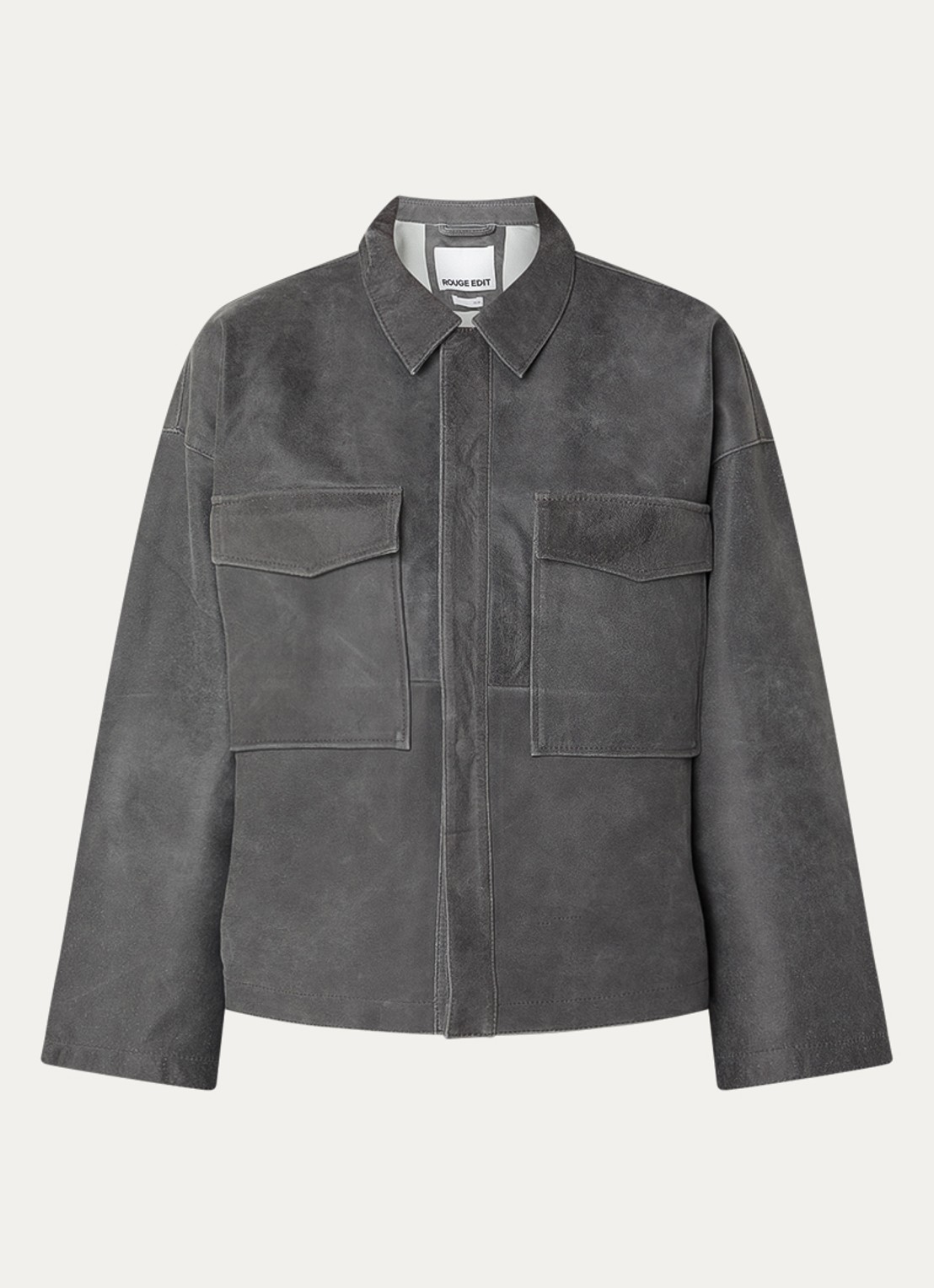 ROUGE EDIT Roubrooklin overshirt van lamsleer - voorkant 2 grijs