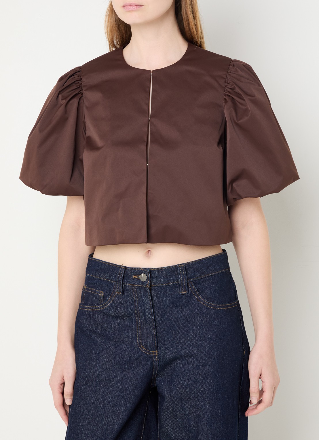ROUGE EDIT Roudetta blouse met ballonmouw - detail 4 donkerbruin
