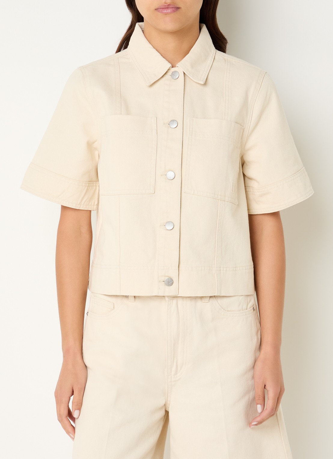 ROUGE EDIT Rouharper cropped spijkerjas met opgestikte zakken  - detail 3 beige