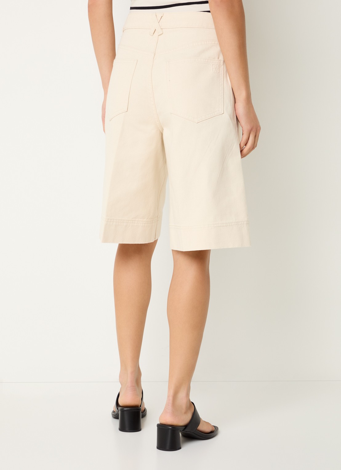 ROUGE EDIT Rouharper high waist wide leg korte broek van denim met steekzakken  - achterkant 2 beige