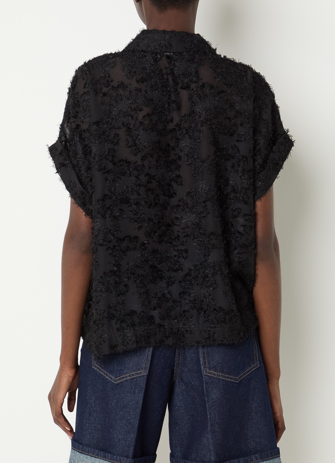 ROUGE EDIT Roukyoto semi-transparante blouse met structuur - achterkant 4 zwart