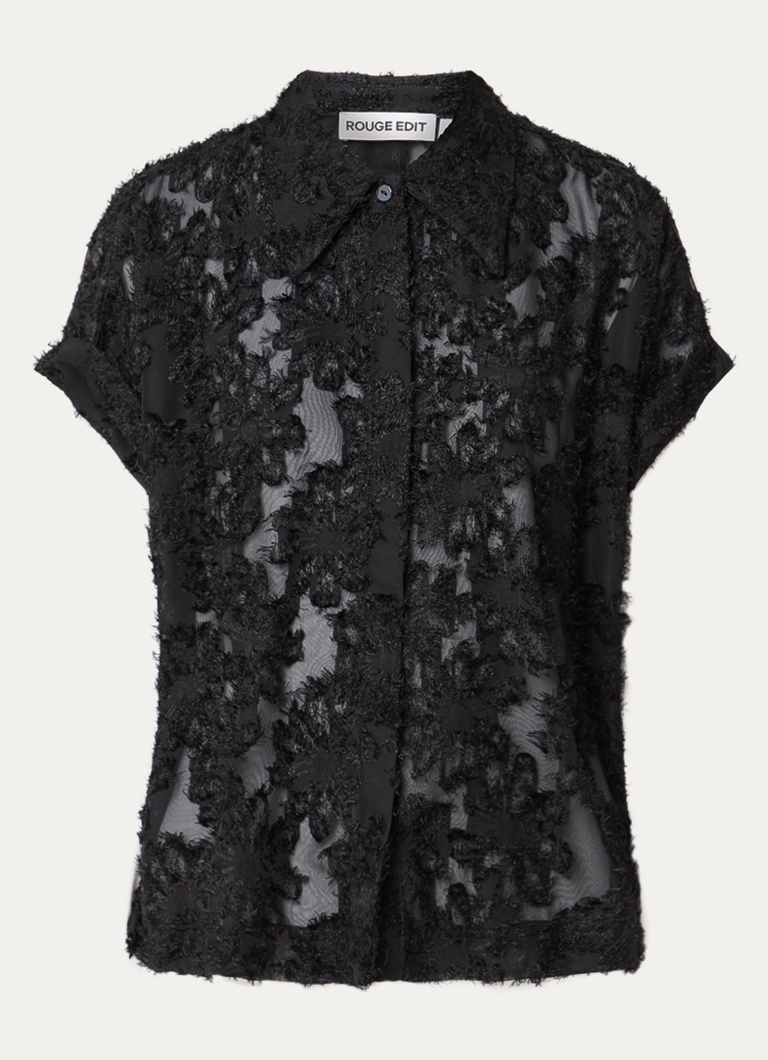 ROUGE EDIT Roukyoto semi-transparante blouse met structuur - voorkant zwart