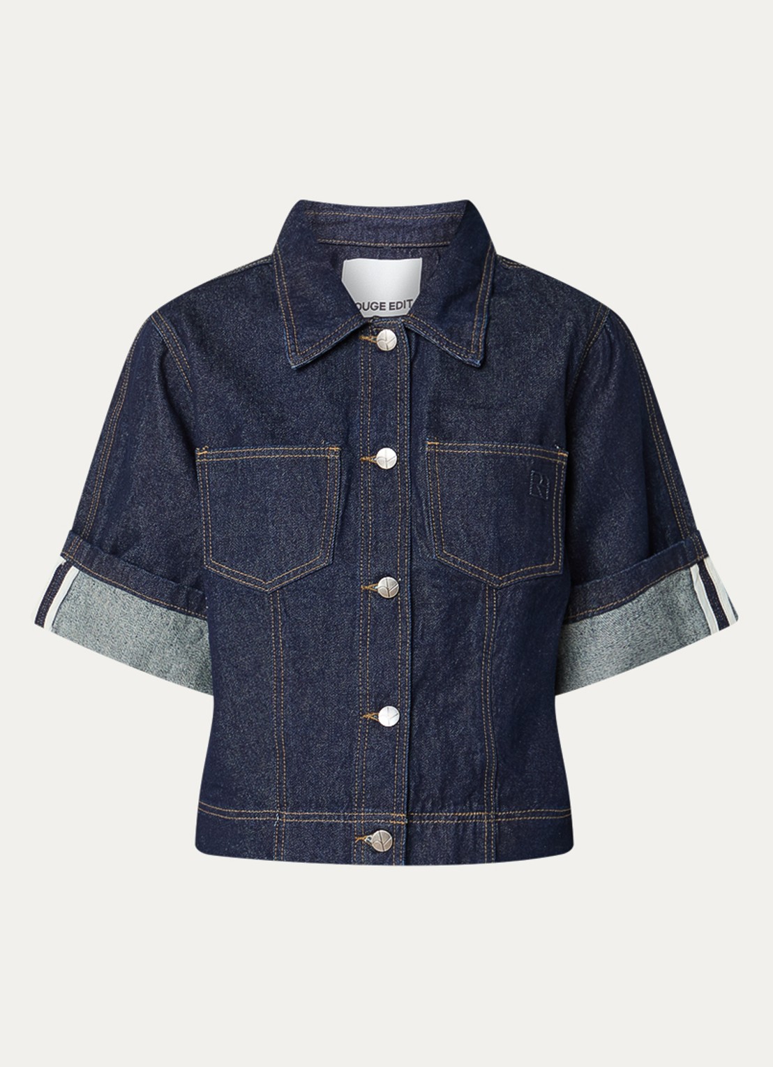 ROUGE EDIT Roumartine blouse van denim met borstzak - voorkant 2 indigo