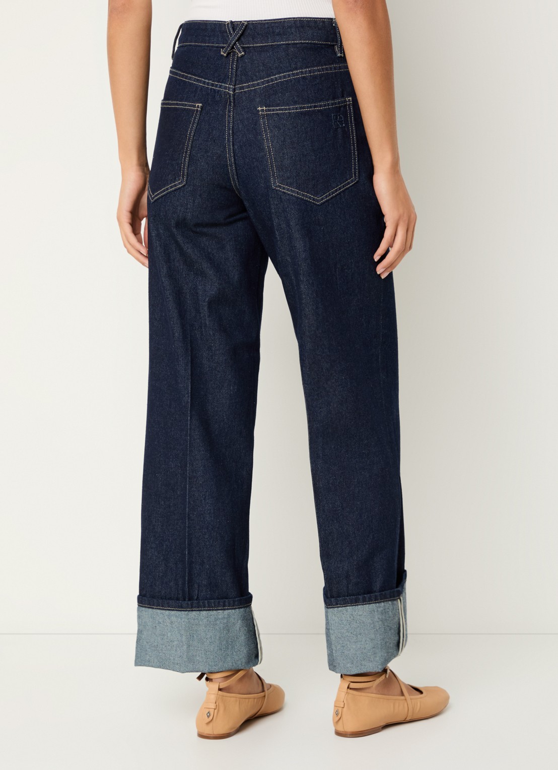 ROUGE EDIT Roumartine high waist straight leg jeans met donkere wassing - achterkant 3 indigo