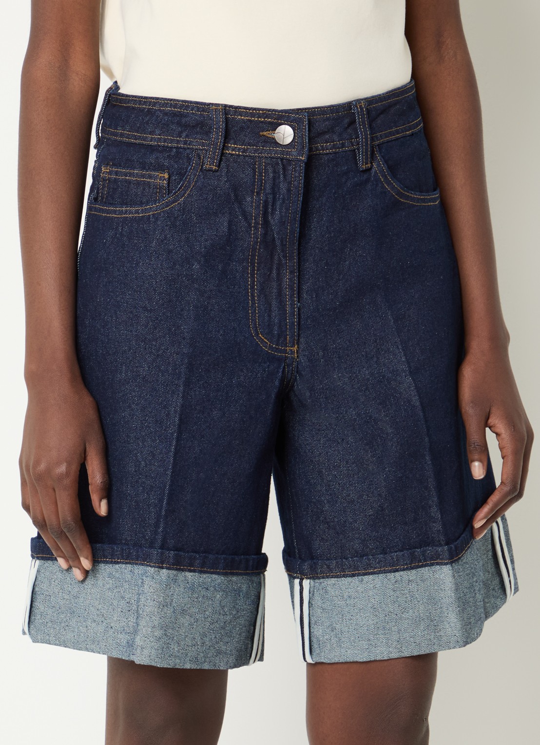 ROUGE EDIT Roumartine high waist wide fit korte broek van denim - detail 4 indigo