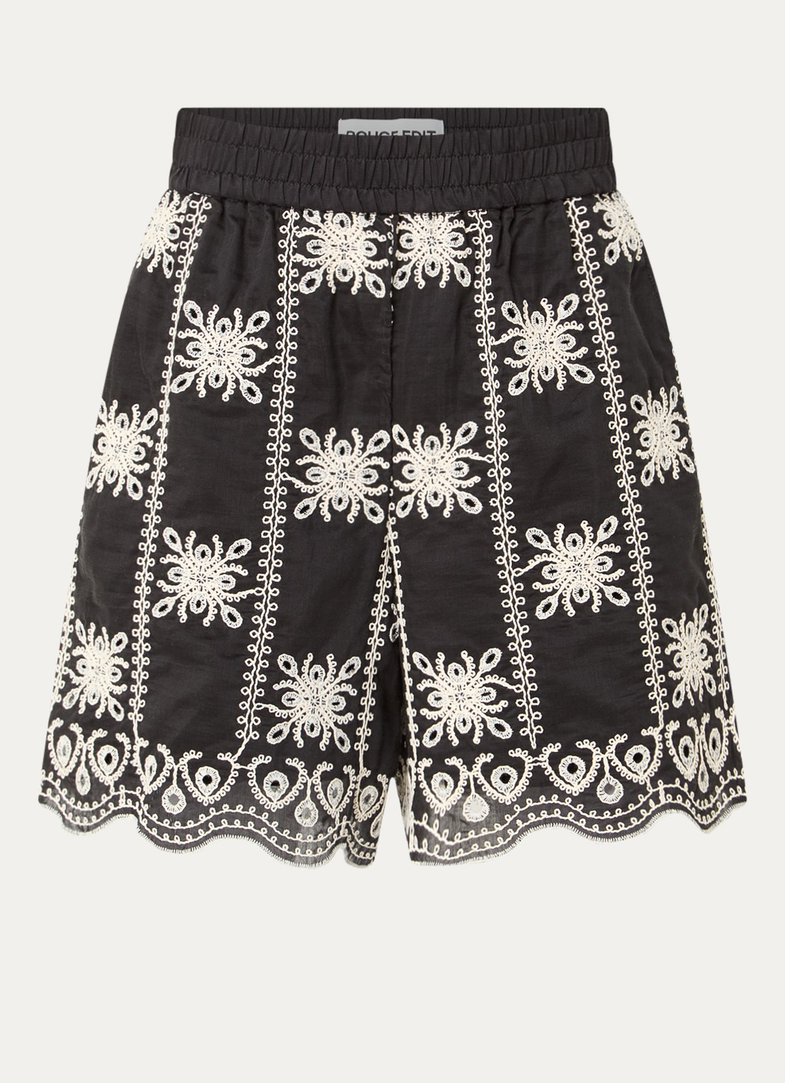 ROUGE EDIT Rounala high waist straight fit korte broek met borduring - voorkant 2 zwart