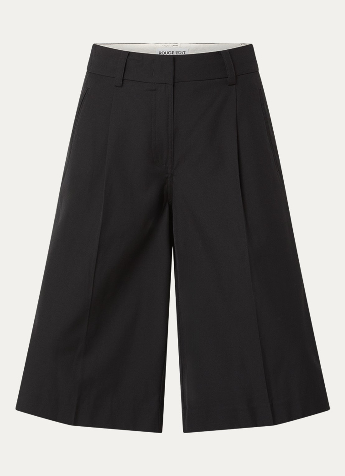 ROUGE EDIT Roupaula high waist straight fit culotte met steekzakken - voorkant 3 zwart