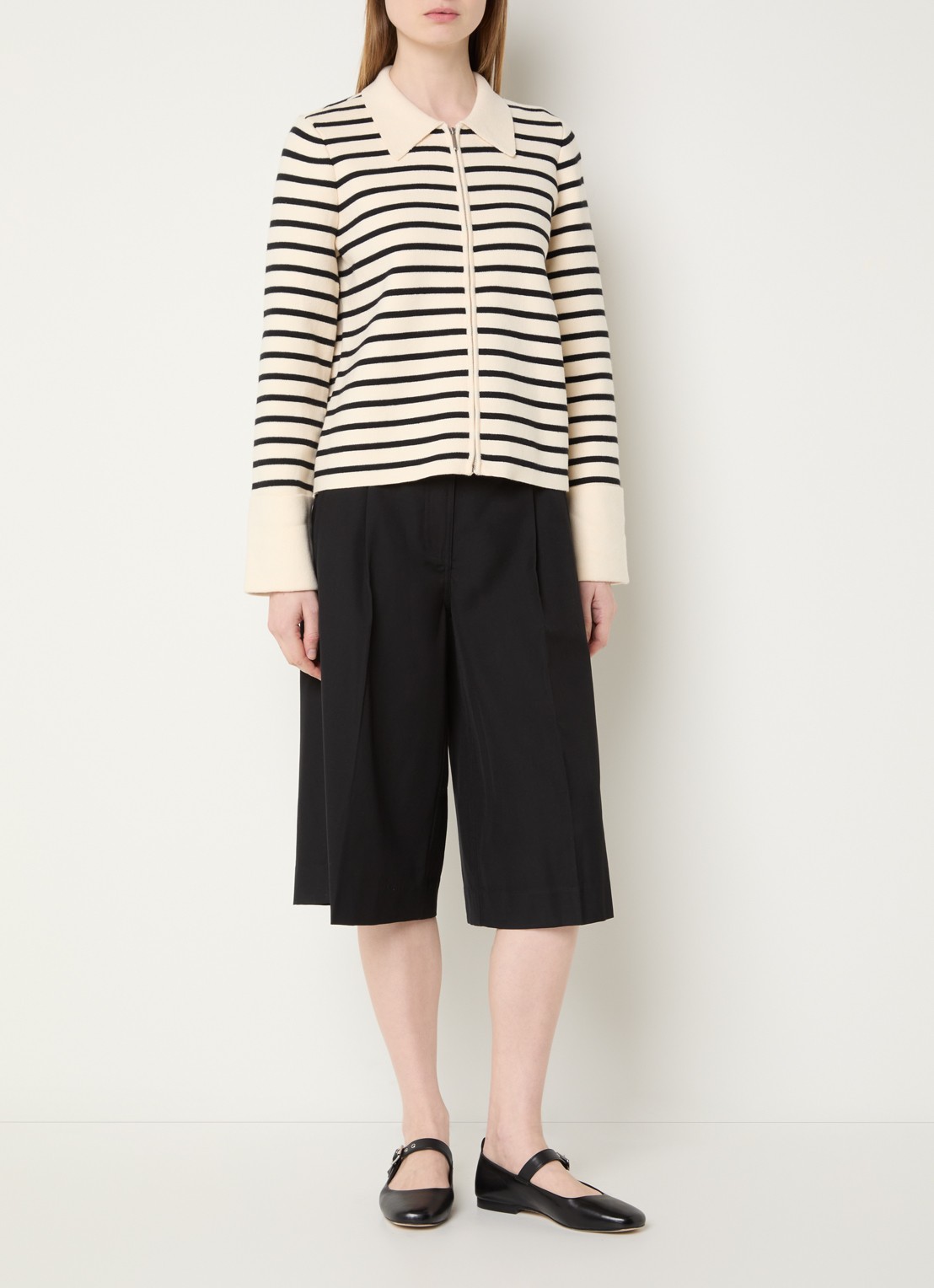 ROUGE EDIT Roupaula high waist straight fit culotte met steekzakken - voorkant 4 zwart