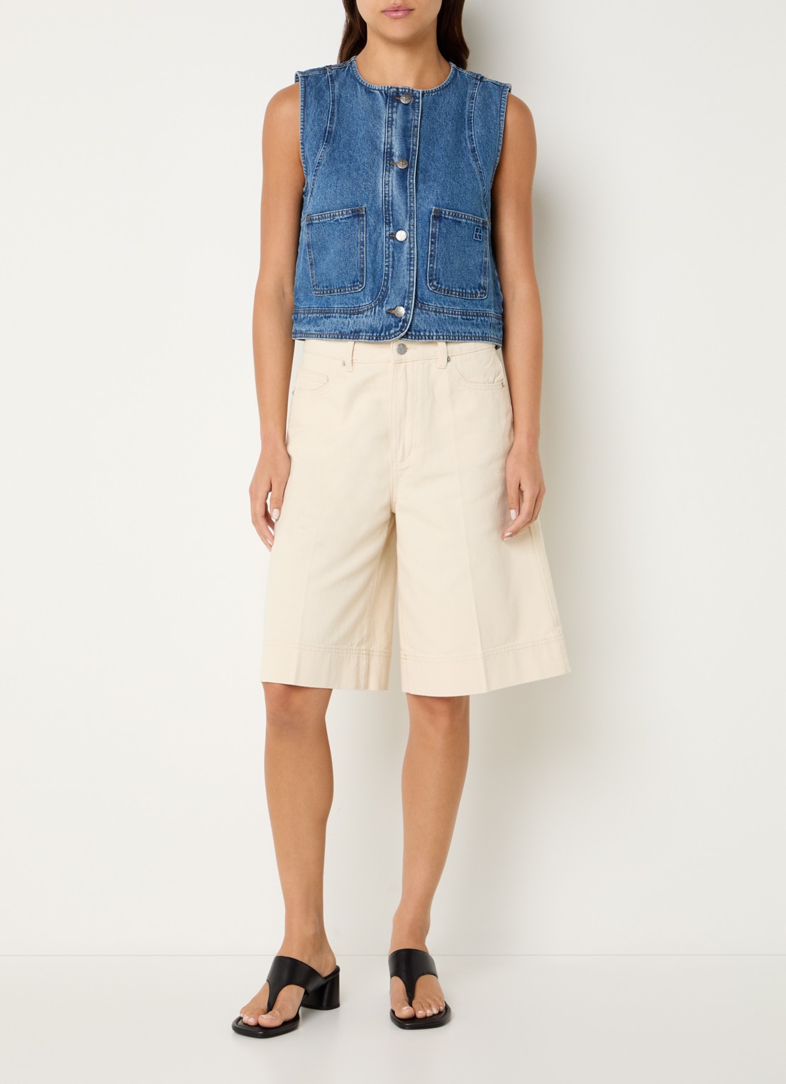 ROUGE EDIT Rouramonas gilet van denim met opgestikte zakken  - voorkant 4 indigo