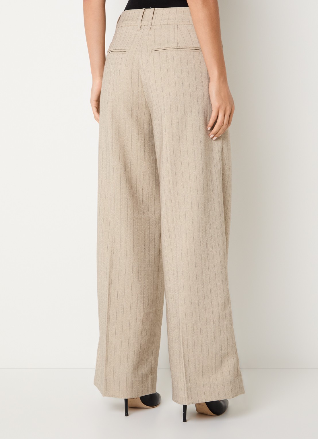 ROUGE EDIT Rousaga high waist wide fit pantalon met steekzakken - achterkant 2 beige