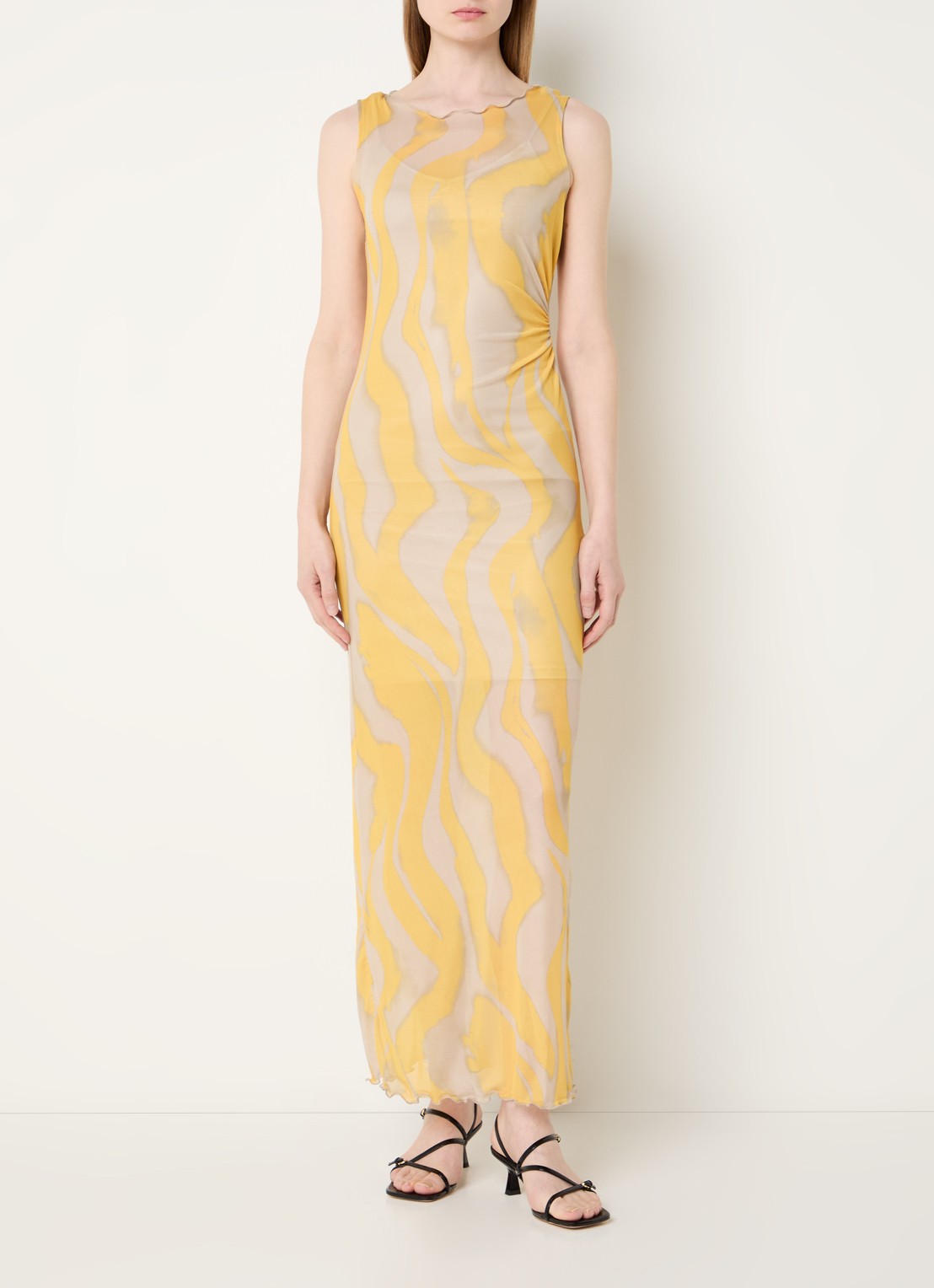 ROUGE EDIT Rousally midi jurk met print - detail 4 geel