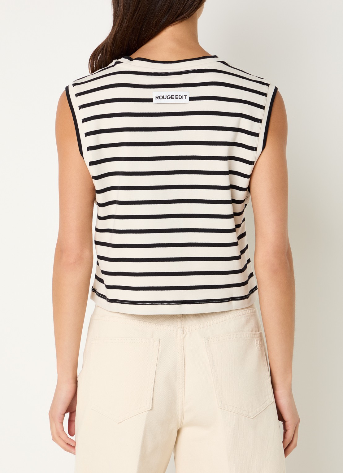 ROUGE EDIT Rousarah top met streepprint - achterkant 4 beige
