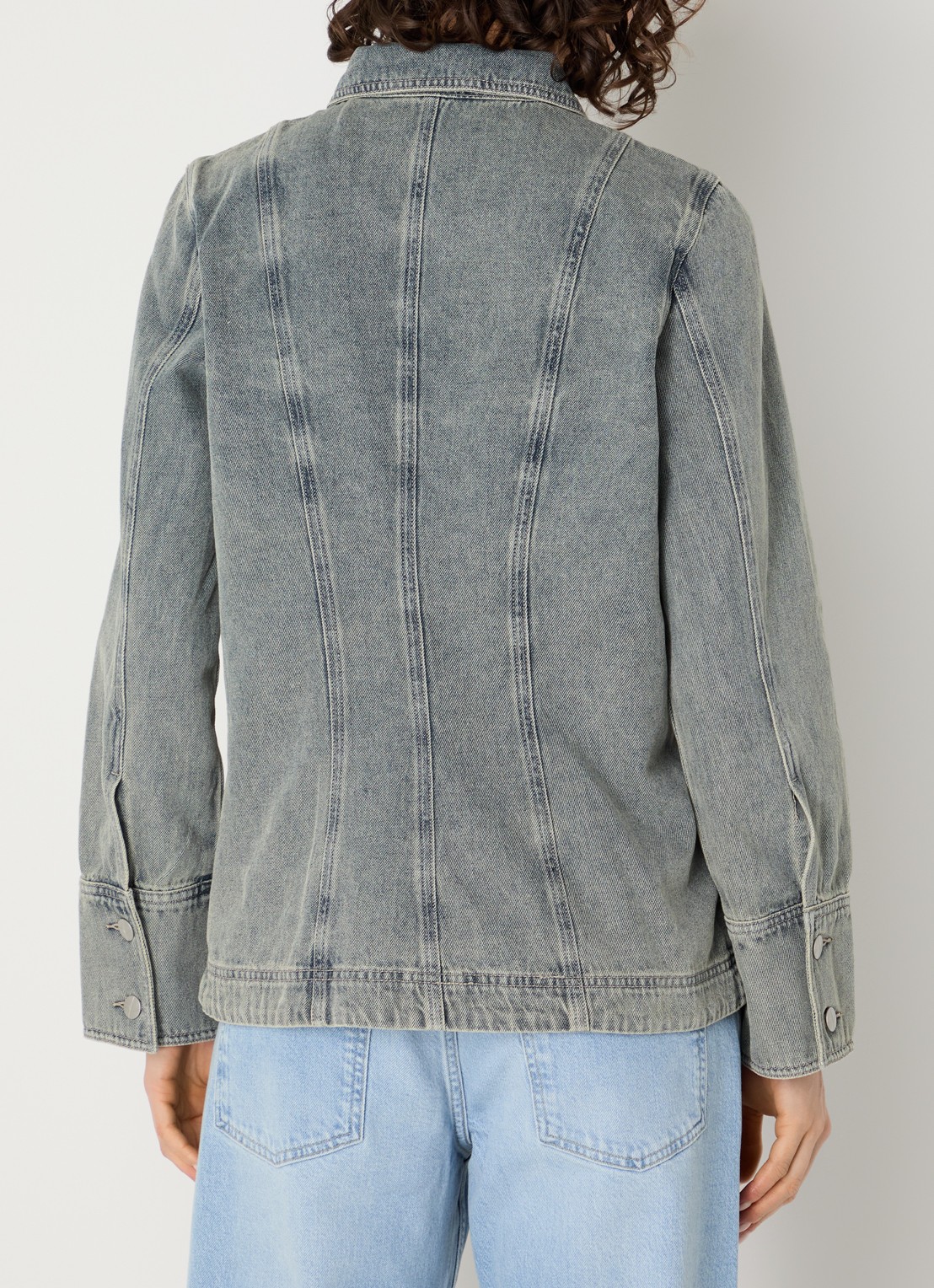 ROUGE EDIT Rouvivian blouse van denim met borstzak - achterkant 4 blauwgrijs