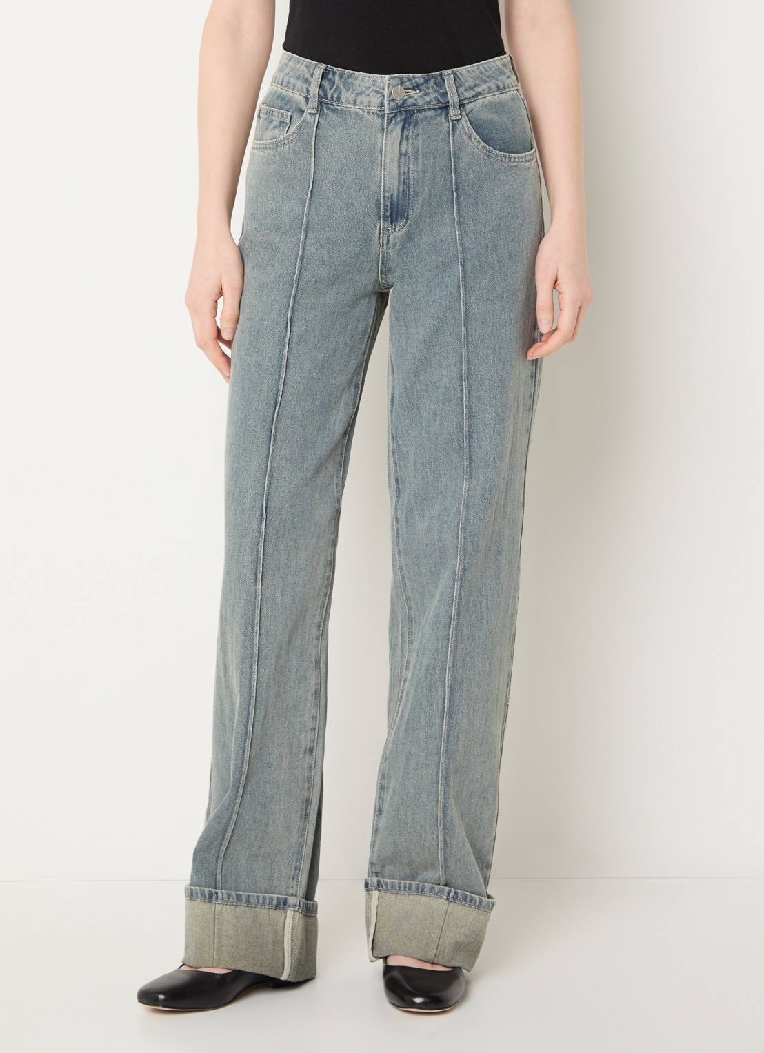 ROUGE EDIT Rouvivian high waist straight leg jeans met steekzakken - detail 3 lichtblauw