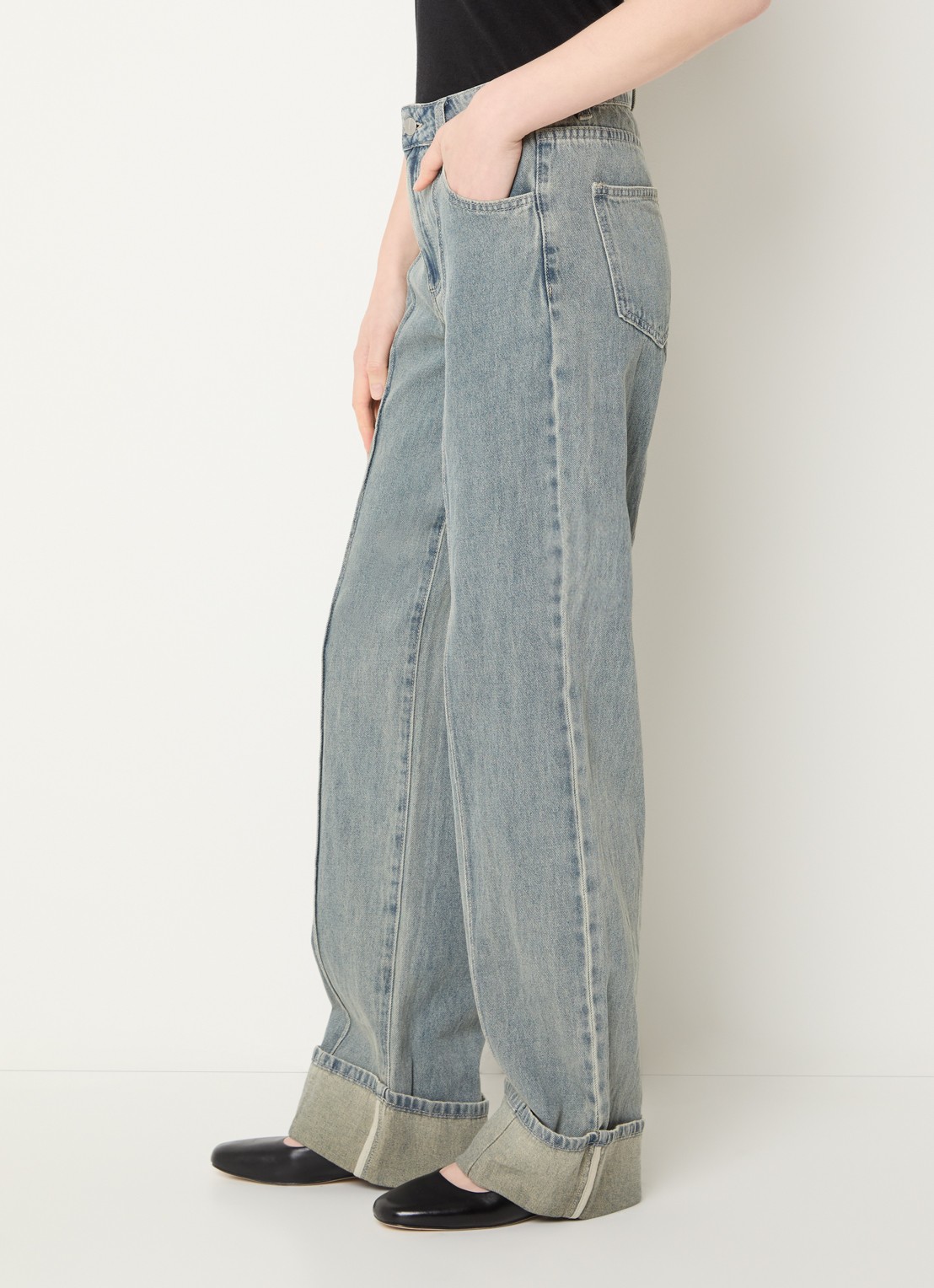 ROUGE EDIT Rouvivian high waist straight leg jeans met steekzakken - detail 4 lichtblauw