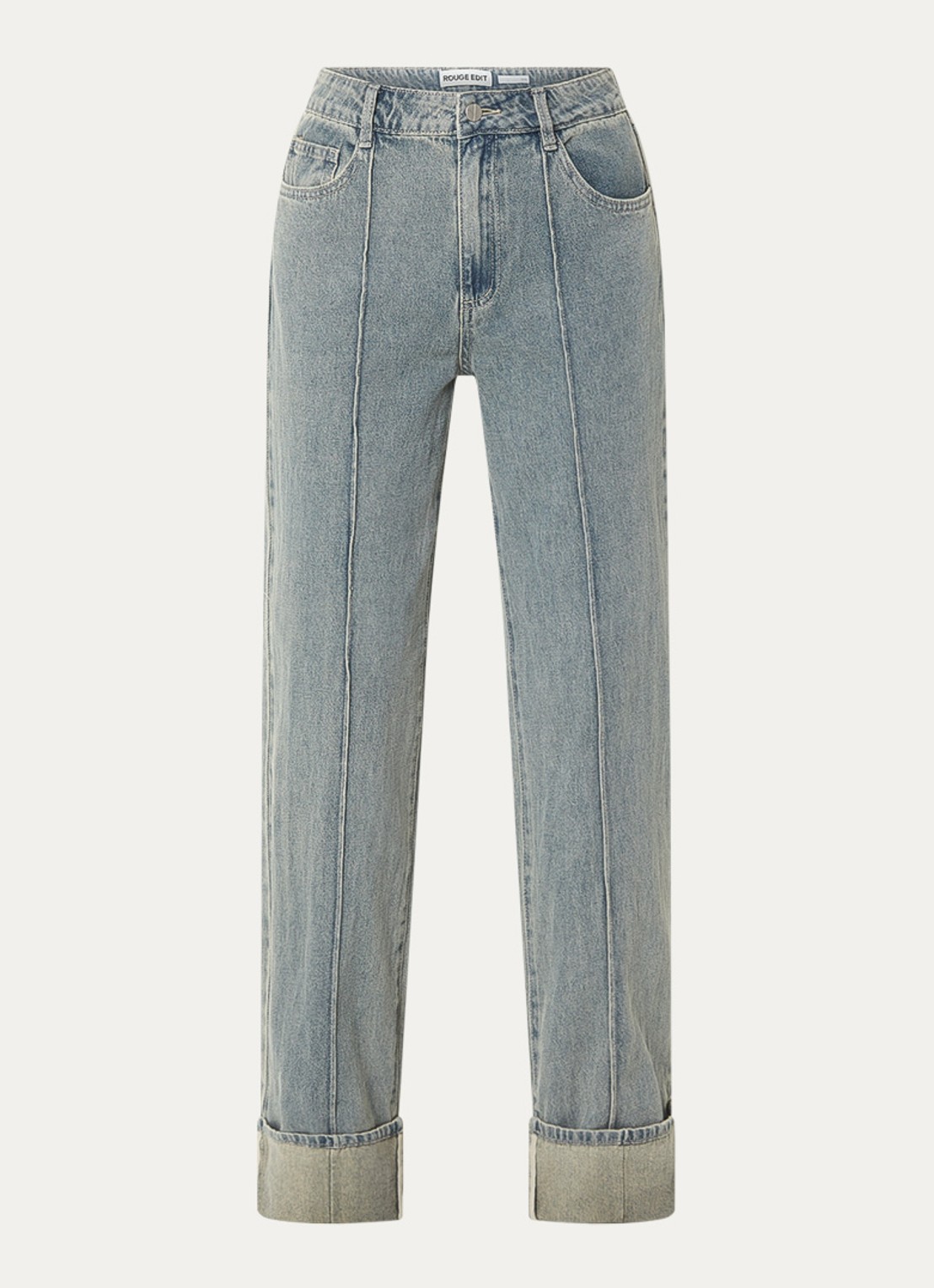 ROUGE EDIT Rouvivian high waist straight leg jeans met steekzakken - voorkant lichtblauw