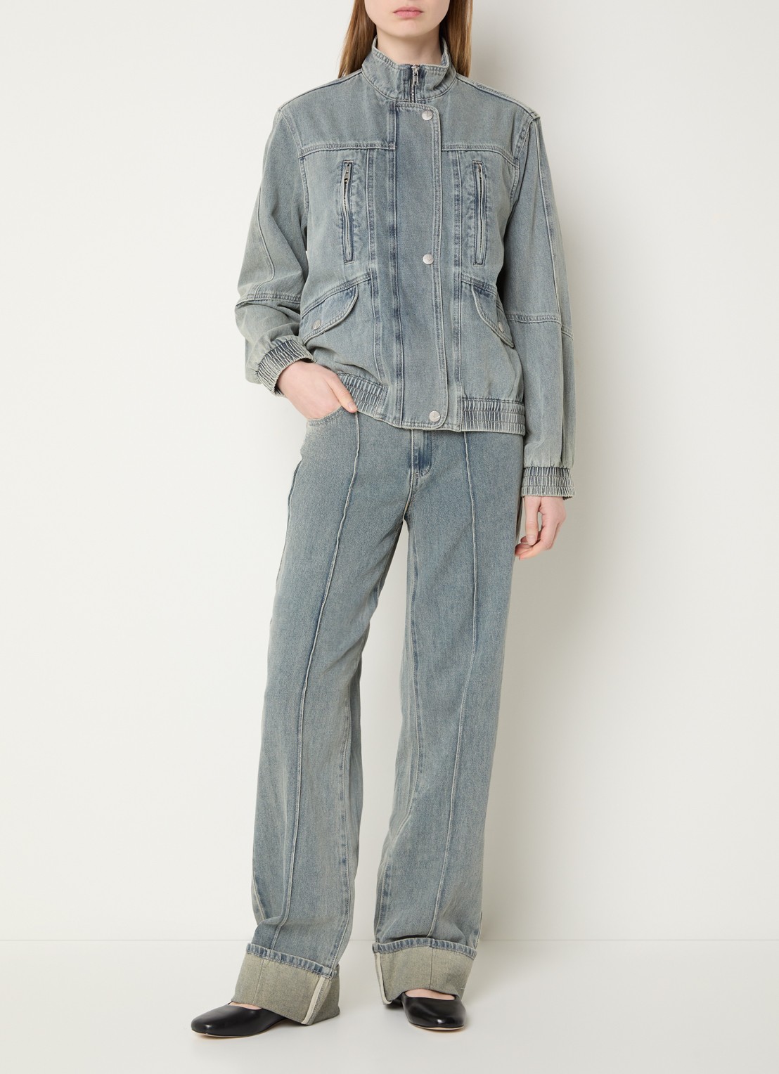 ROUGE EDIT Rouvivian high waist straight leg jeans met steekzakken - voorkant 2 lichtblauw