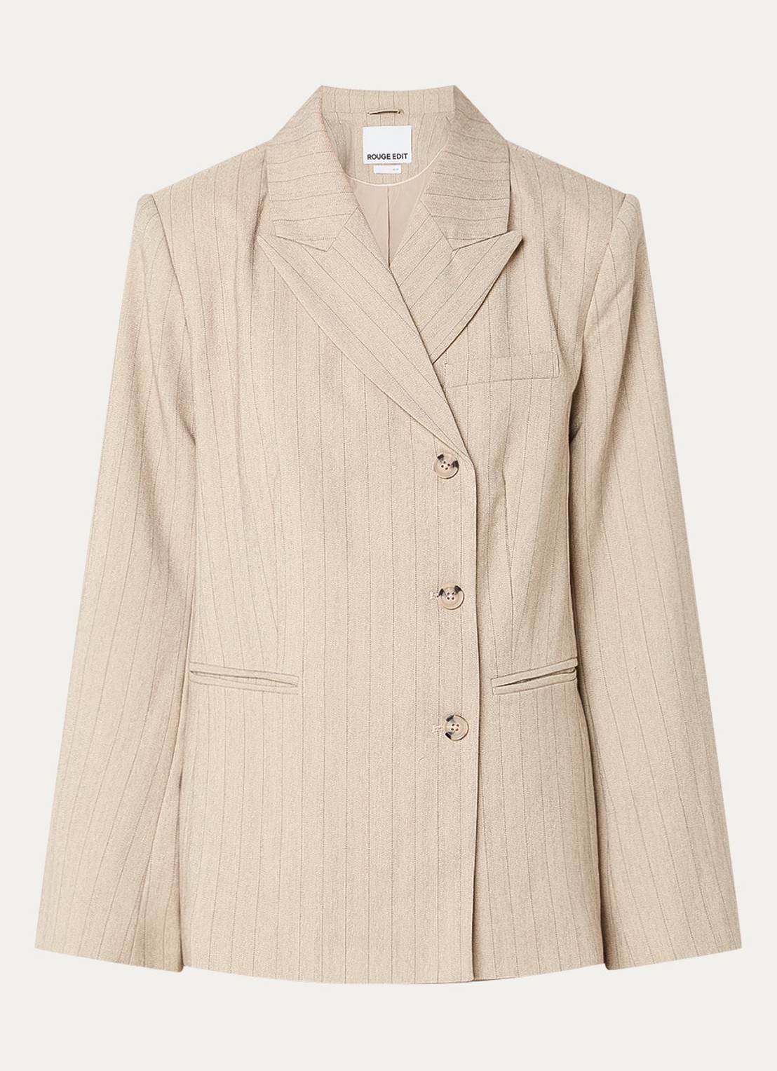 ROUGE EDIT Saga blazer met krijtstreep en steekzakken - voorkant 3 beige
