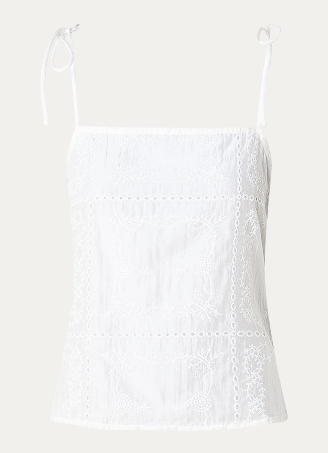 ROUGE EDIT Semi-transparante top met broderie - voorkant 3 gebroken wit