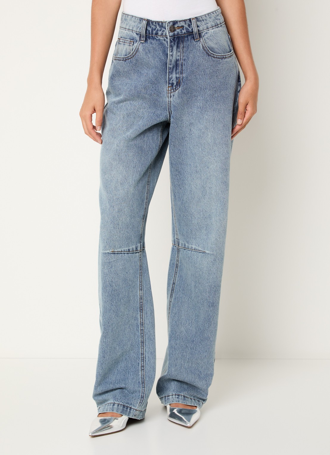 ROUGE EDIT Tiana high waist straight fit jeans met lichte wassing - detail 3 indigo