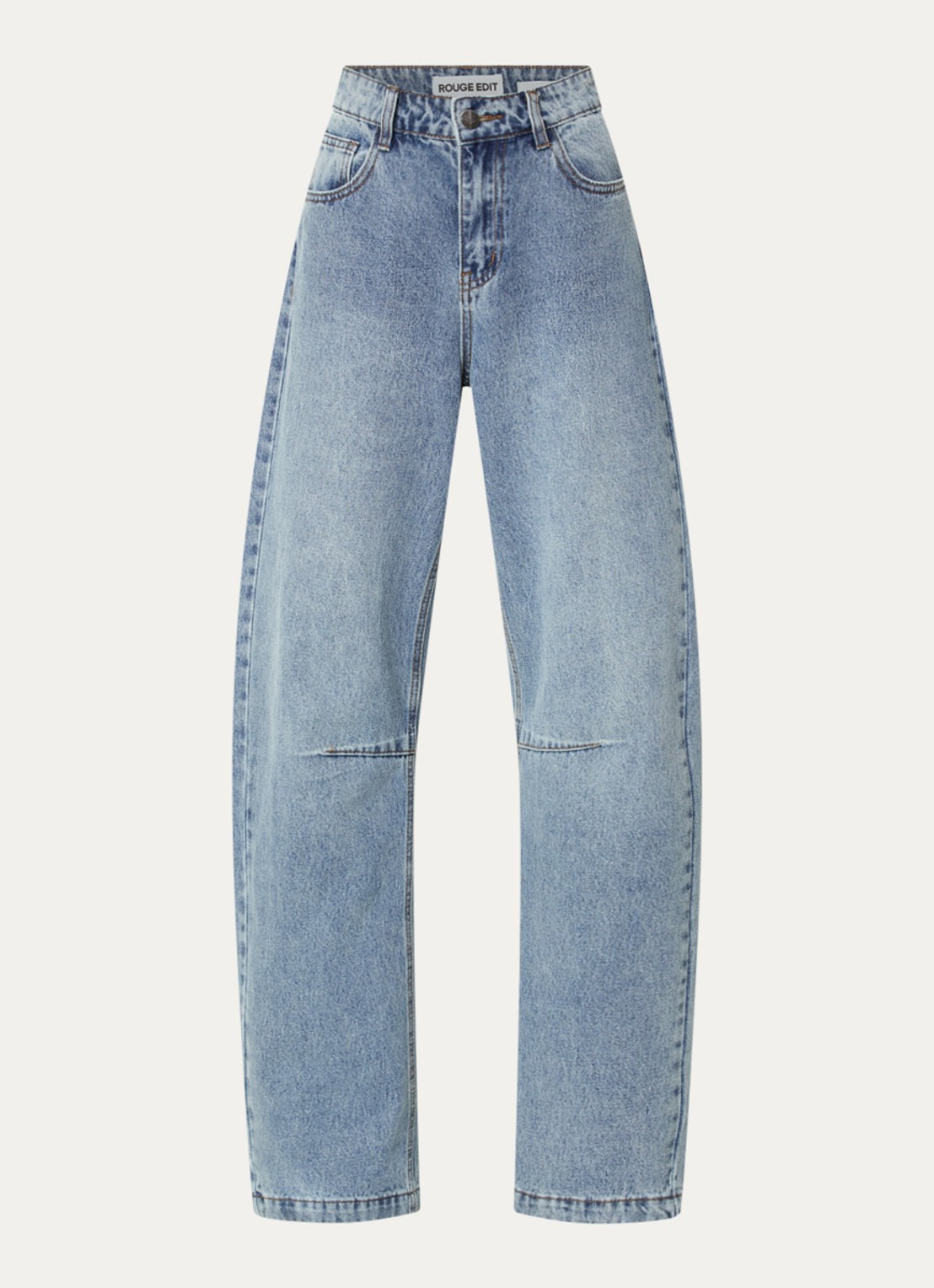 ROUGE EDIT Tiana high waist straight fit jeans met lichte wassing - voorkant indigo
