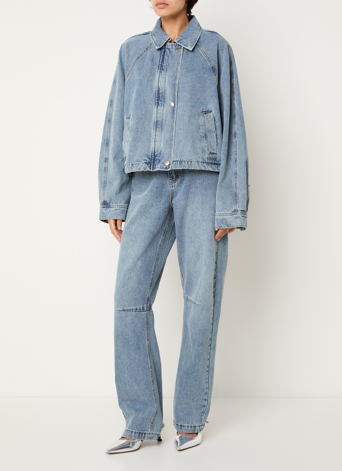 ROUGE EDIT Tiana high waist straight fit jeans met lichte wassing - voorkant 2 indigo