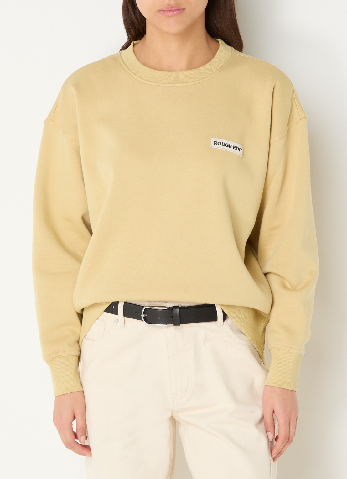 ROUGE EDIT York oversized sweater met logo - detail 3 okergeel