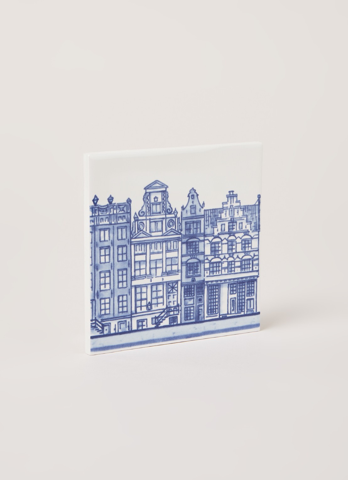 Royal Delft Grachtenpand 2 tegel 13 x 13 cm - voorkant 2 wit