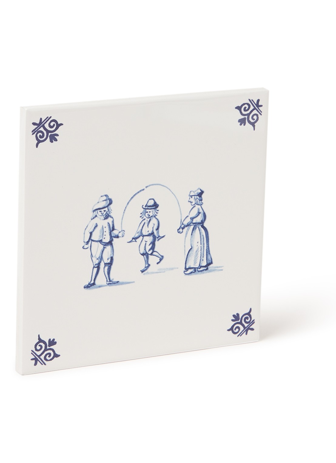 Royal Delft Touwtje Springen tegel 13 x 13 cm - voorkant wit