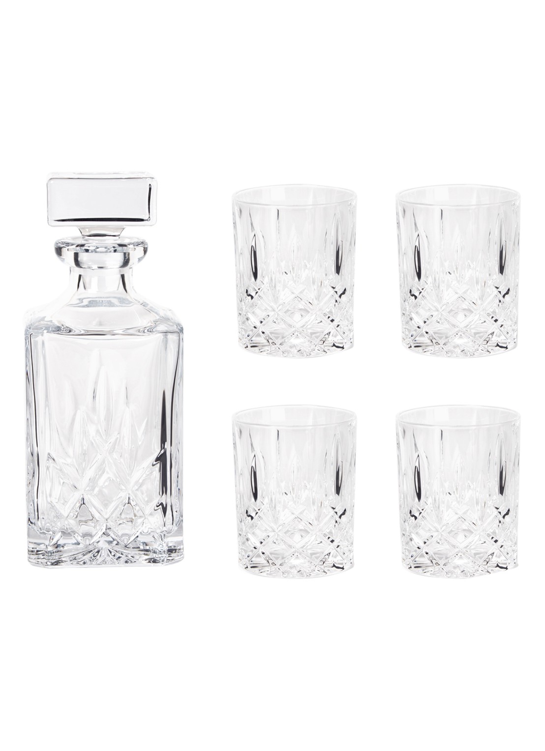 Royal Doulton Whiskey karaf met glazen set van 5 - voorkant transparant