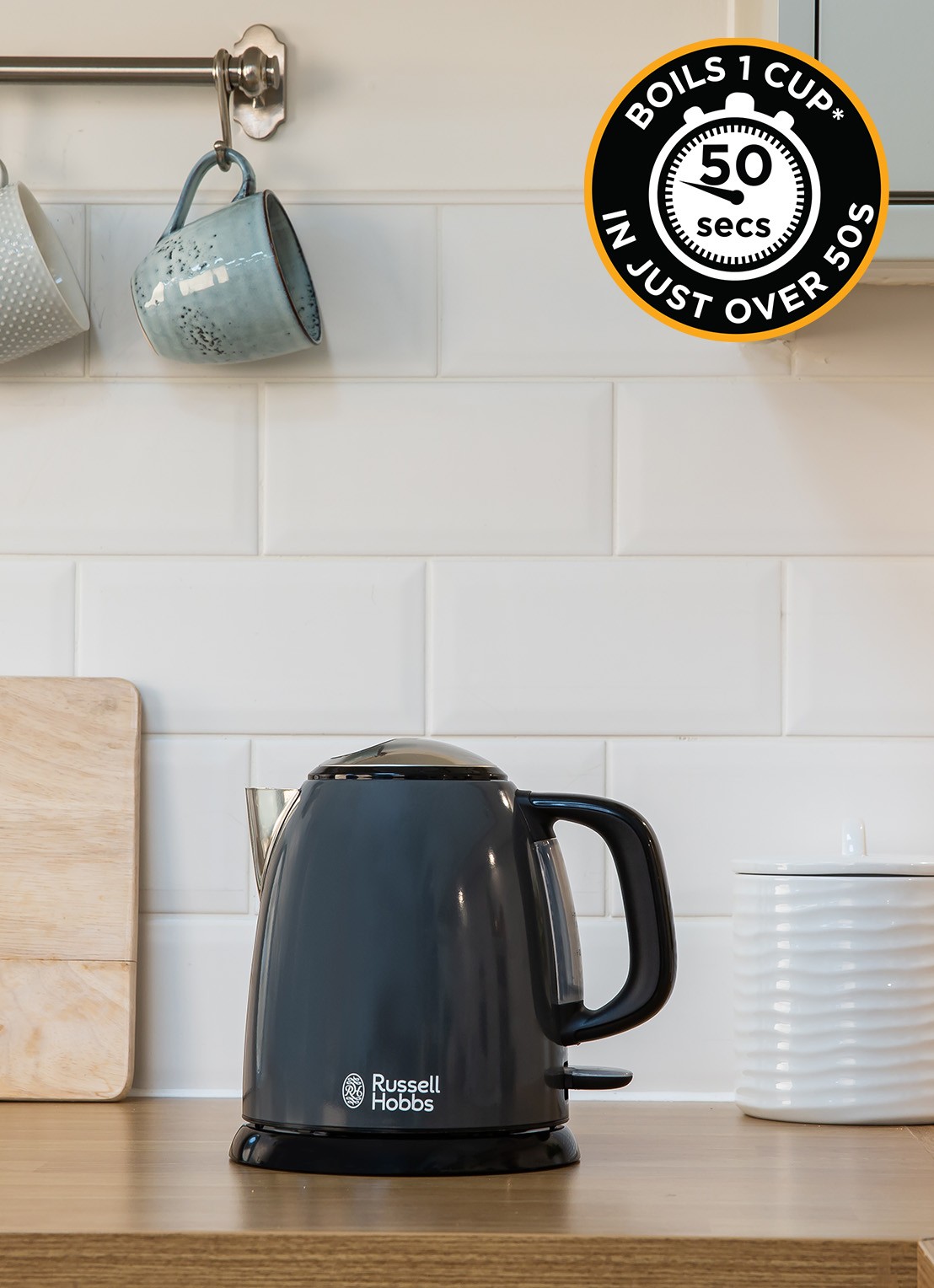 Russell Hobbs Colours Plus+ Mini waterkoker 1 liter 24993-70 - voorkant 2 donkergrijs