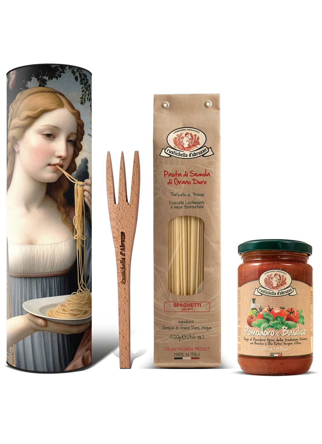 Rustichella d'Abruzzo Botticelli spaghetti en tomatensaus - pasta geschenkset - voorkant undefined