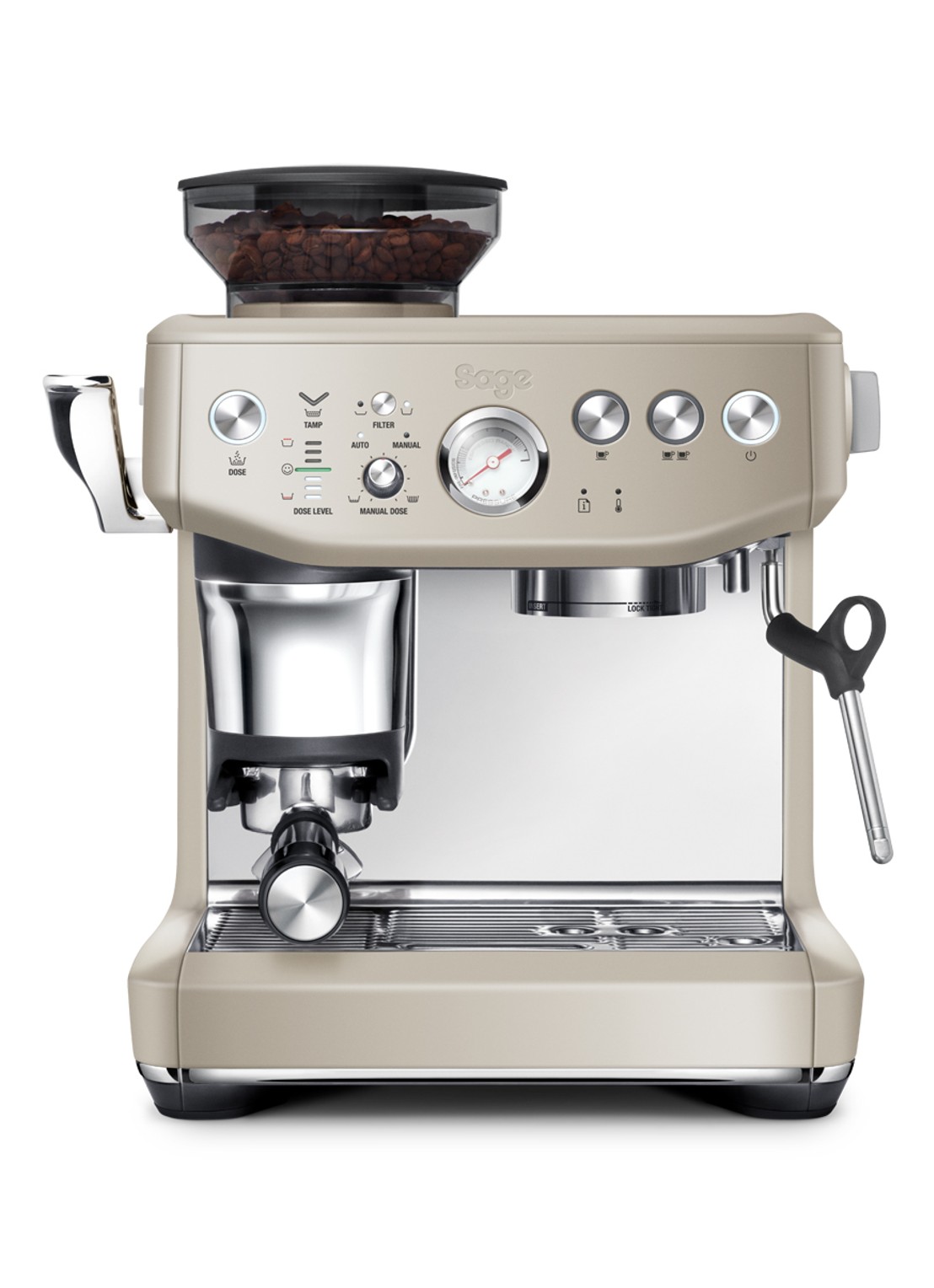 Sage Barista Express Impress espressomachine SES876 - voorkant 2 lichtbruin