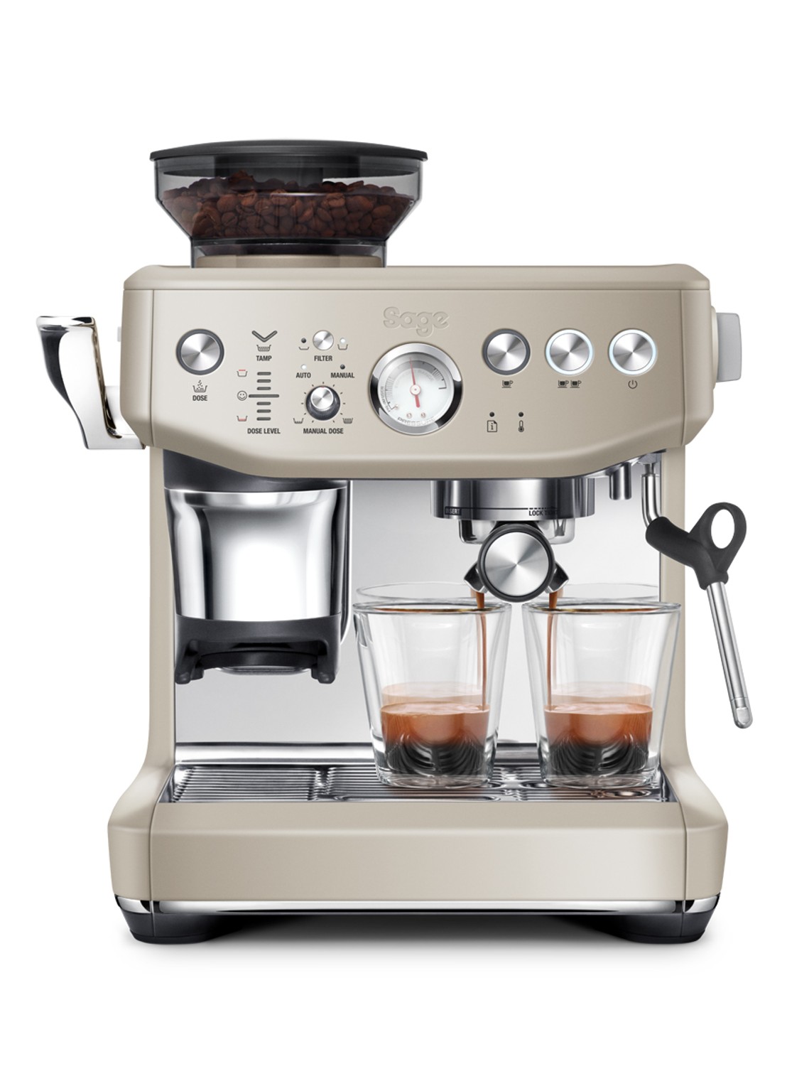 Sage Barista Express Impress espressomachine SES876 - voorkant 3 lichtbruin