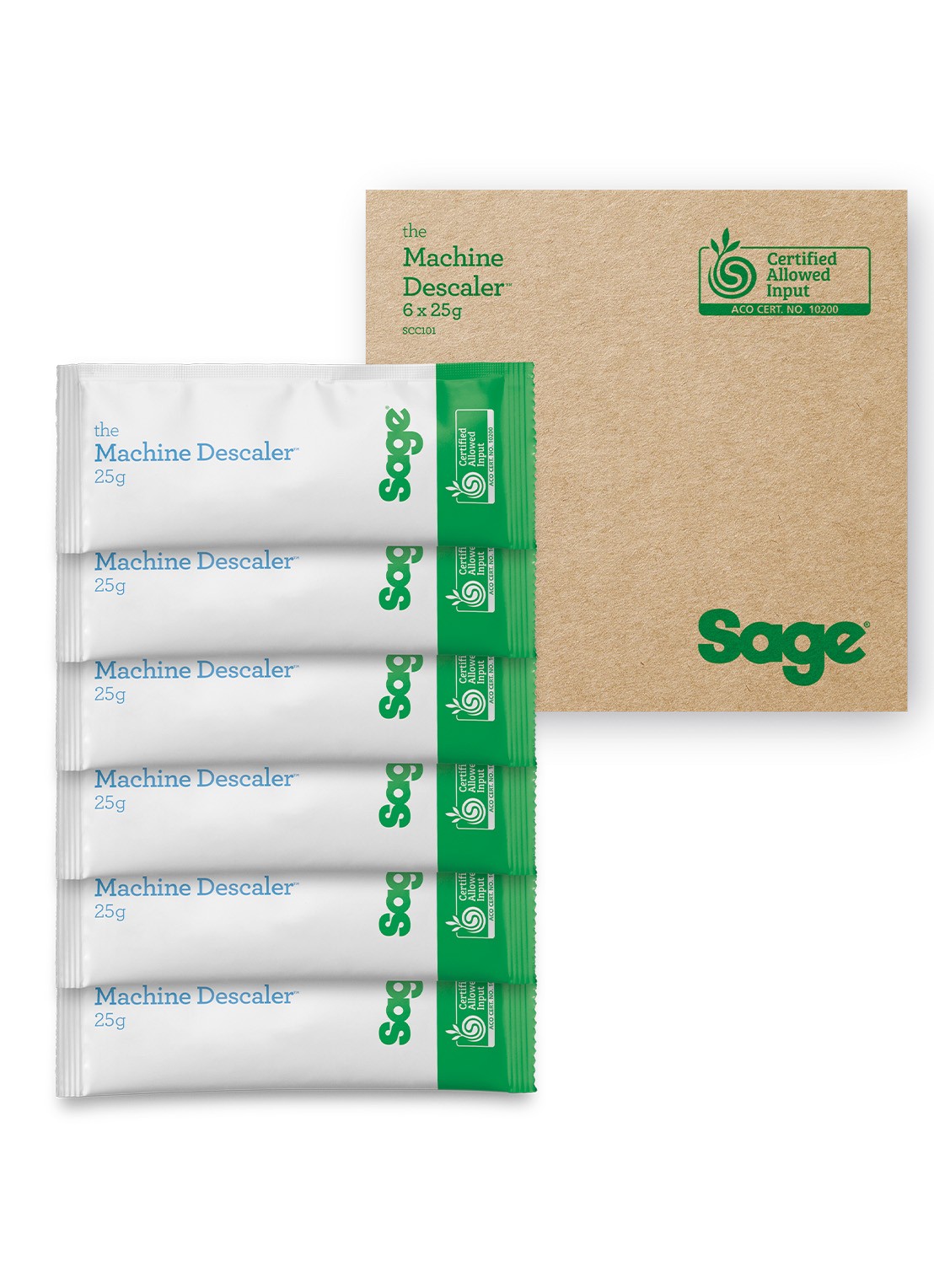 Sage The Machine Descaler ontkalker 25 gram set van 6 - voorkant 2 wit