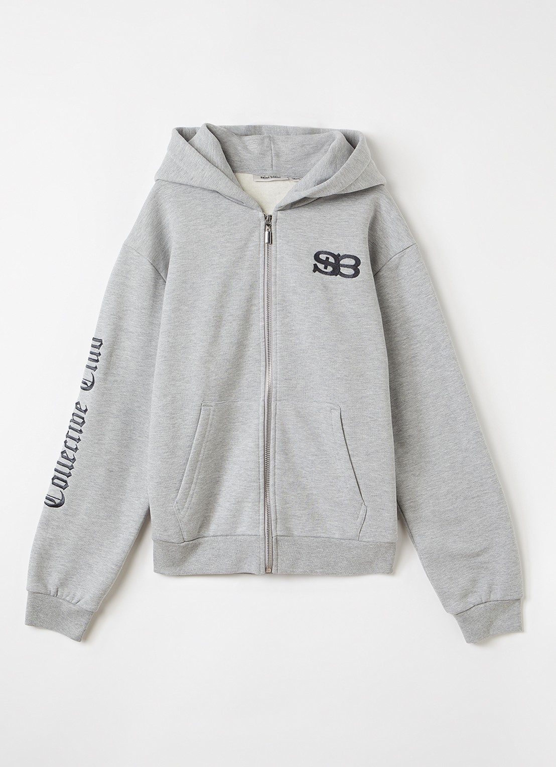 Saint Blanc Collective Academy sweatvest met logo- en backprint - voorkant 2 grijsmele