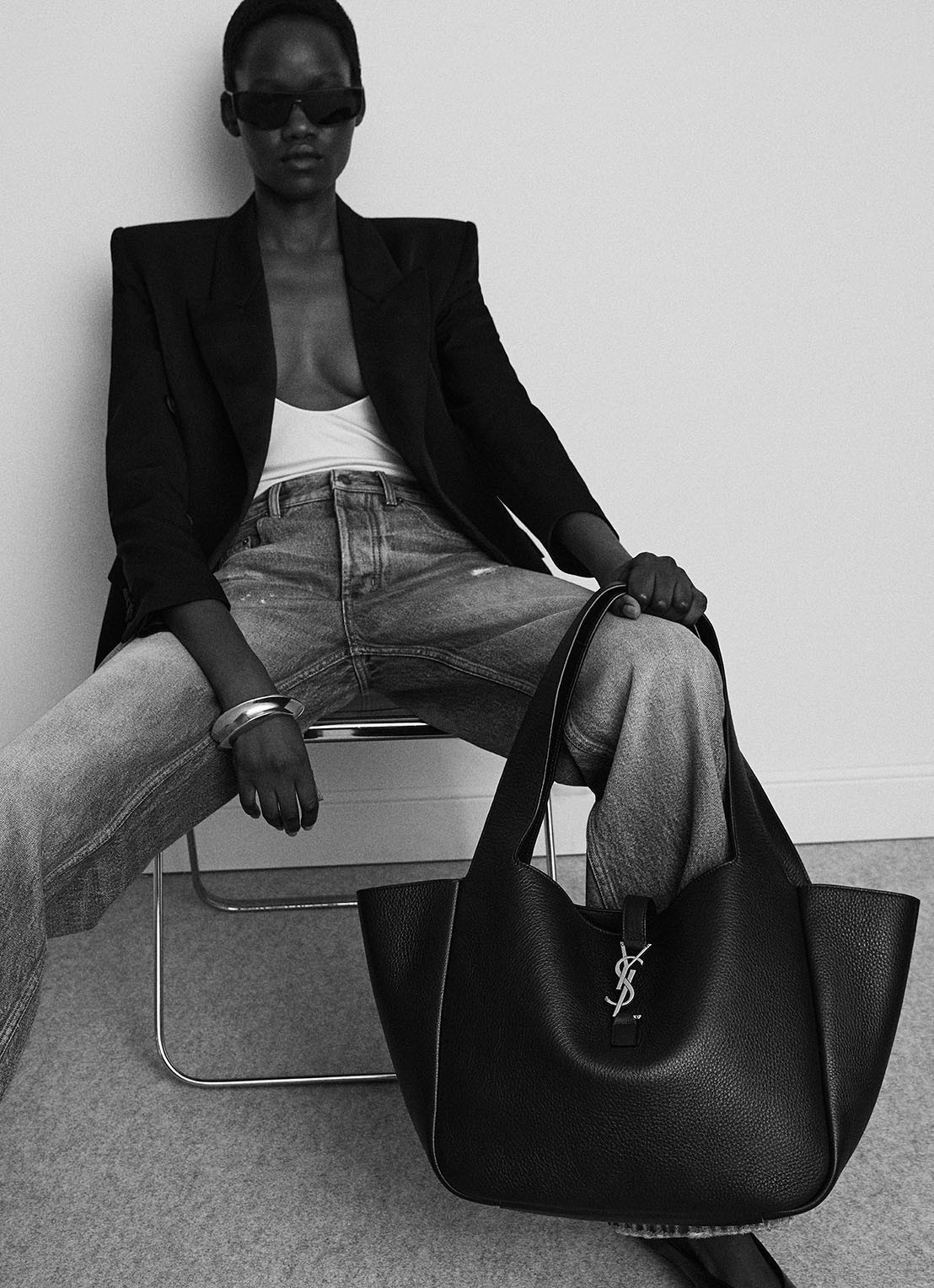Saint Laurent Bea shopper van kalfsleer met ponyhair - detail 5 bruin