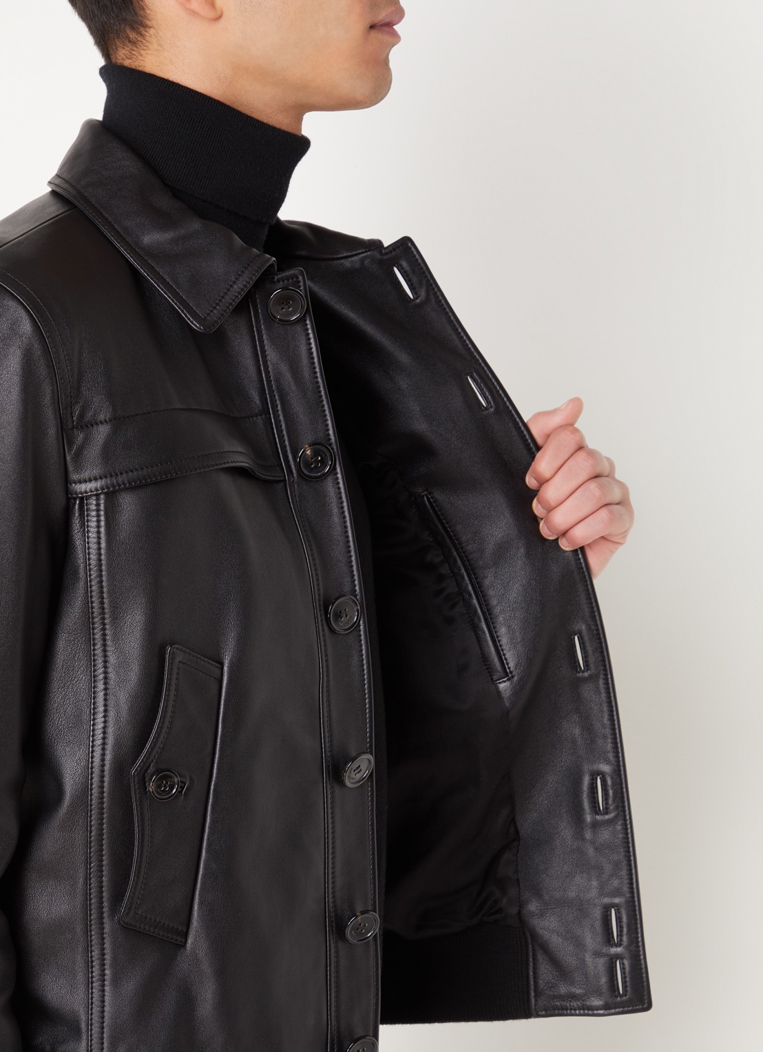 Saint Laurent Bomberjack van lamsleer met paspelzakken - detail 3 zwart