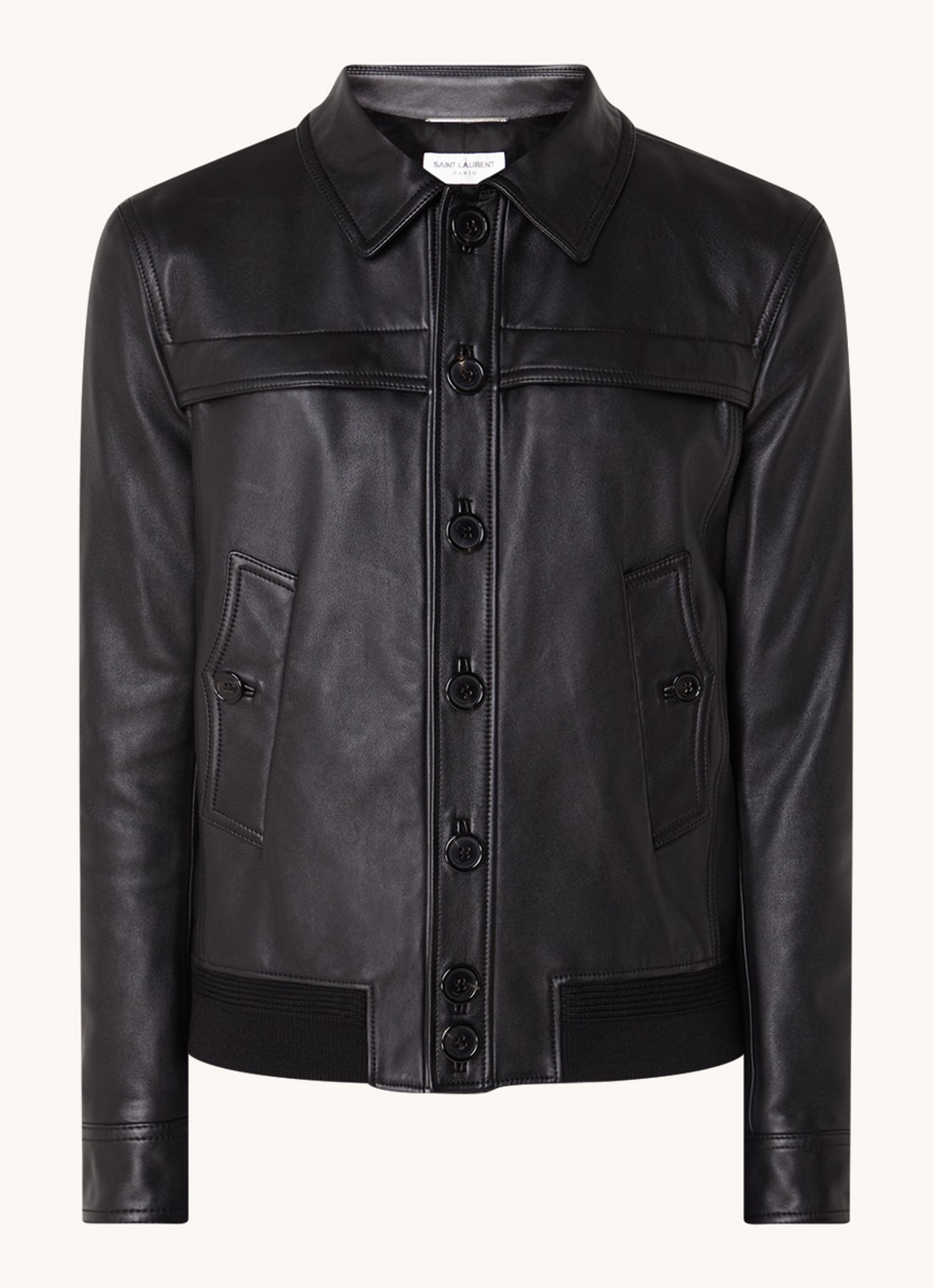 Saint Laurent Bomberjack van lamsleer met paspelzakken - voorkant 5 zwart
