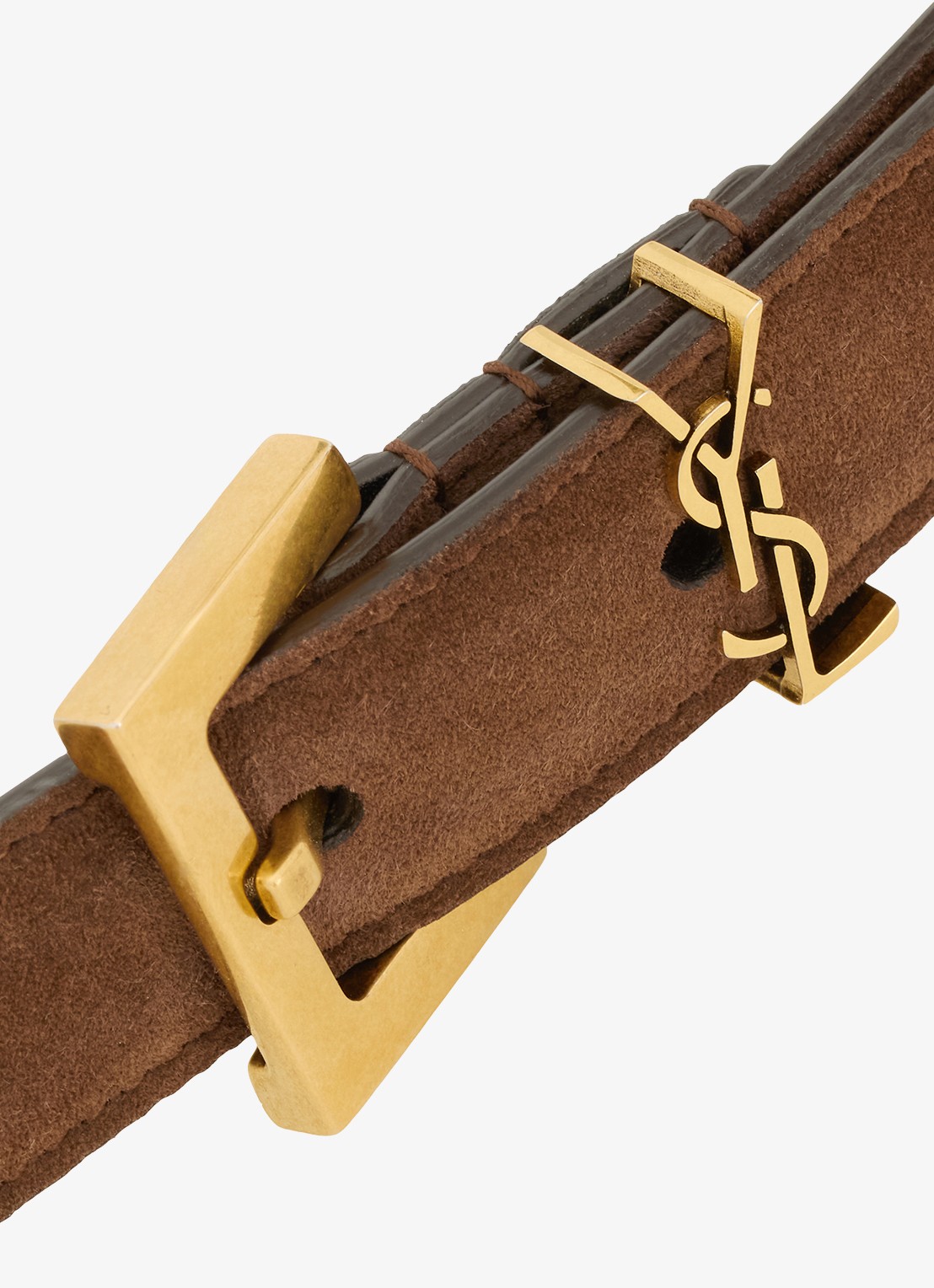 Saint Laurent Boucle Carree riem van kalfssuède - detail 3 bruin