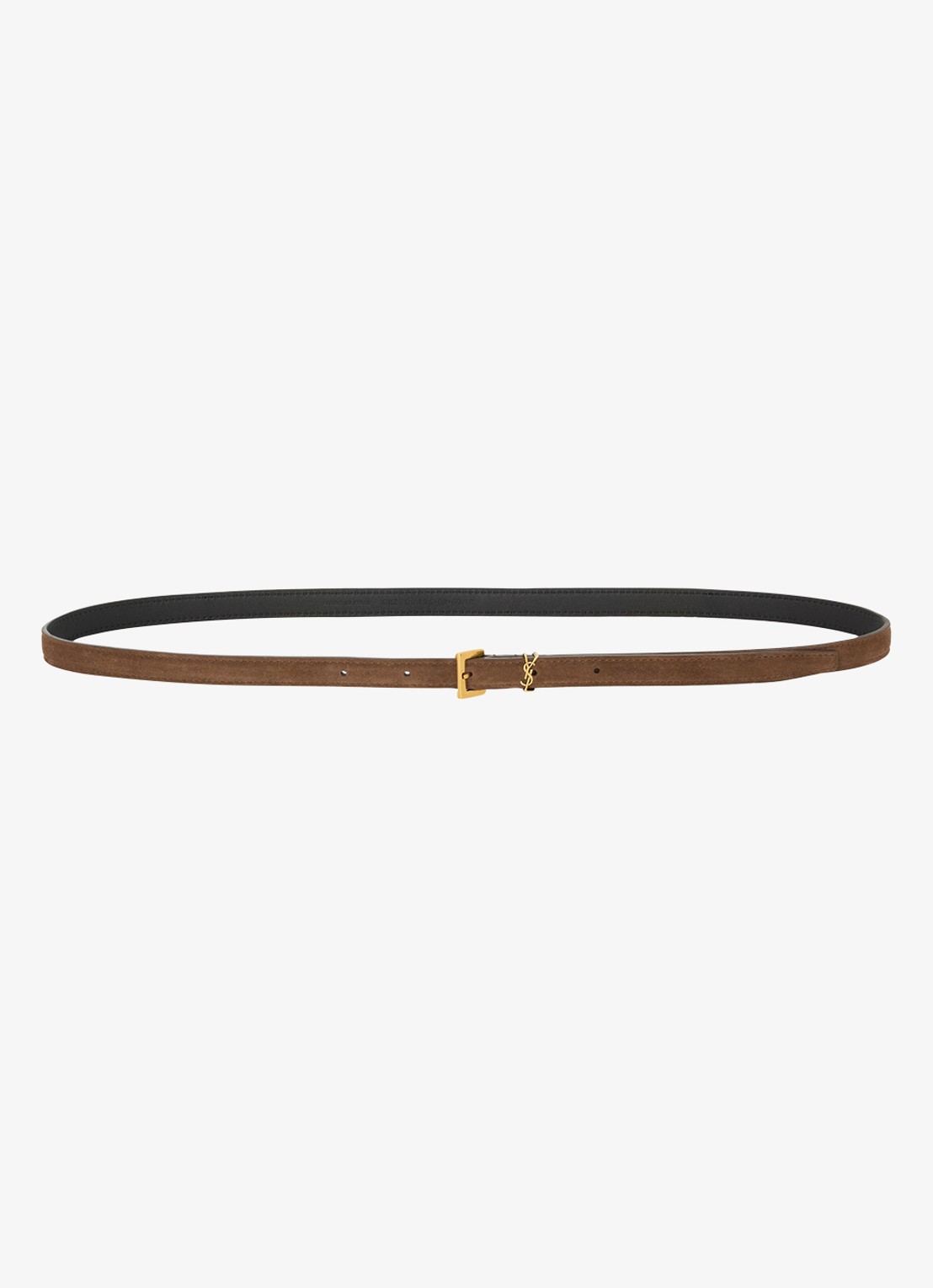 Saint Laurent Boucle Carree riem van kalfssuède - detail bruin