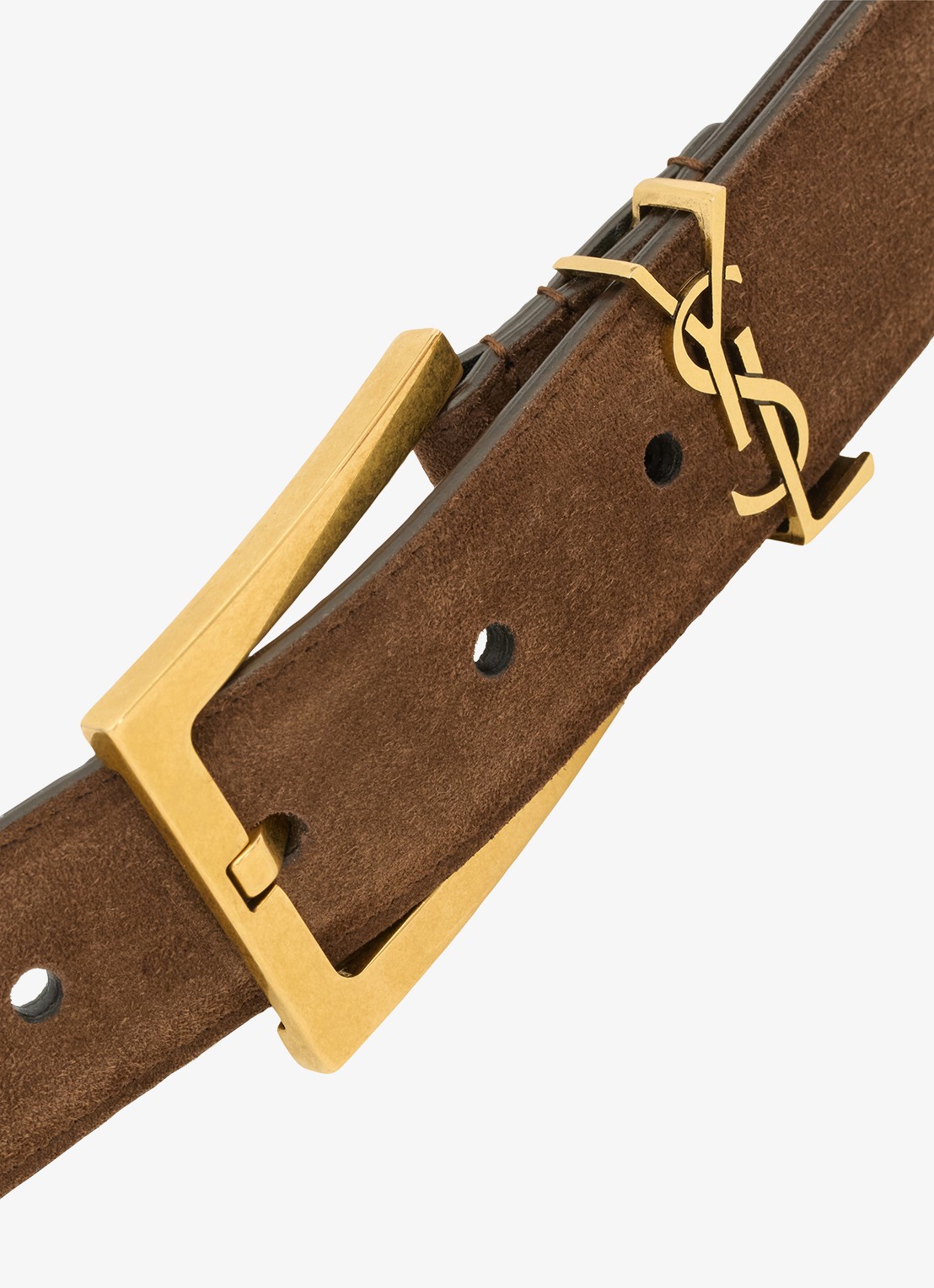 Saint Laurent Boucle Carree riem van kalfssuède - detail 3 bruin