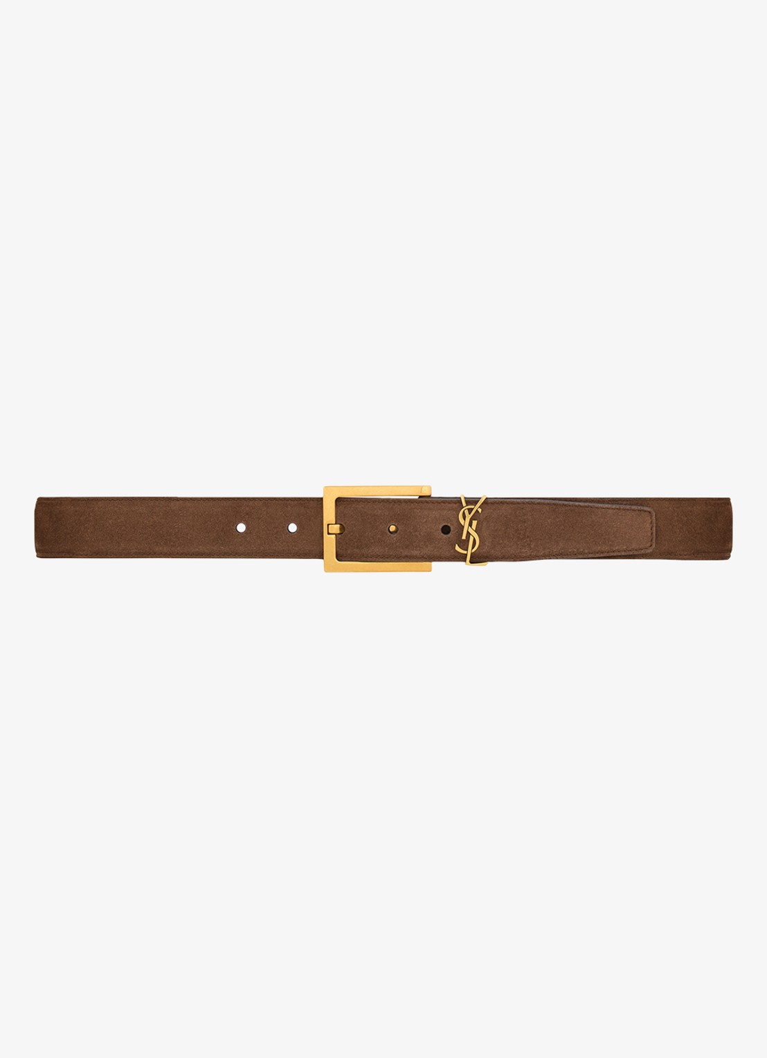 Saint Laurent Boucle Carree riem van kalfssuède - voorkant bruin